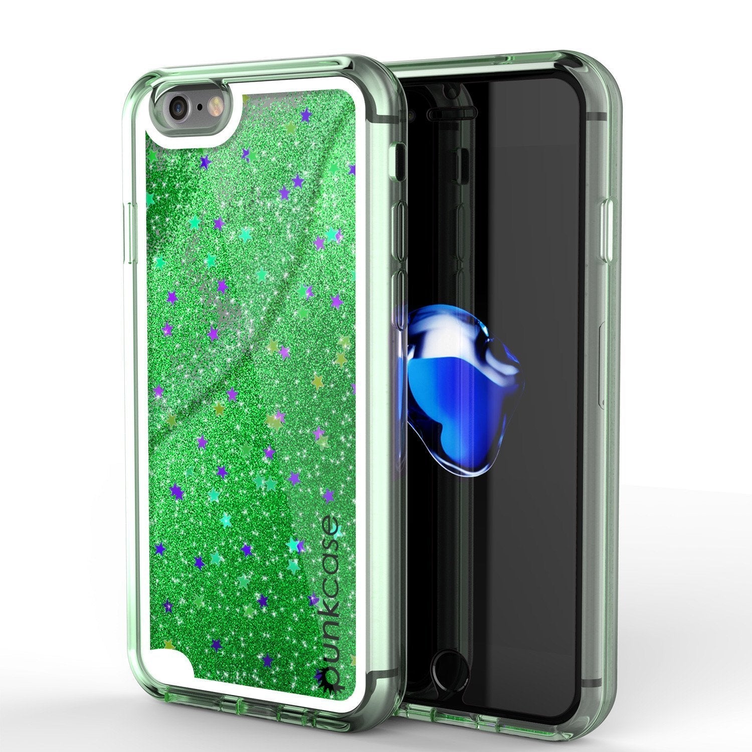 iPhone 8 Case, PunkCase LIQUID Green Series, Protective Dual Layer Floating Glitter Cover