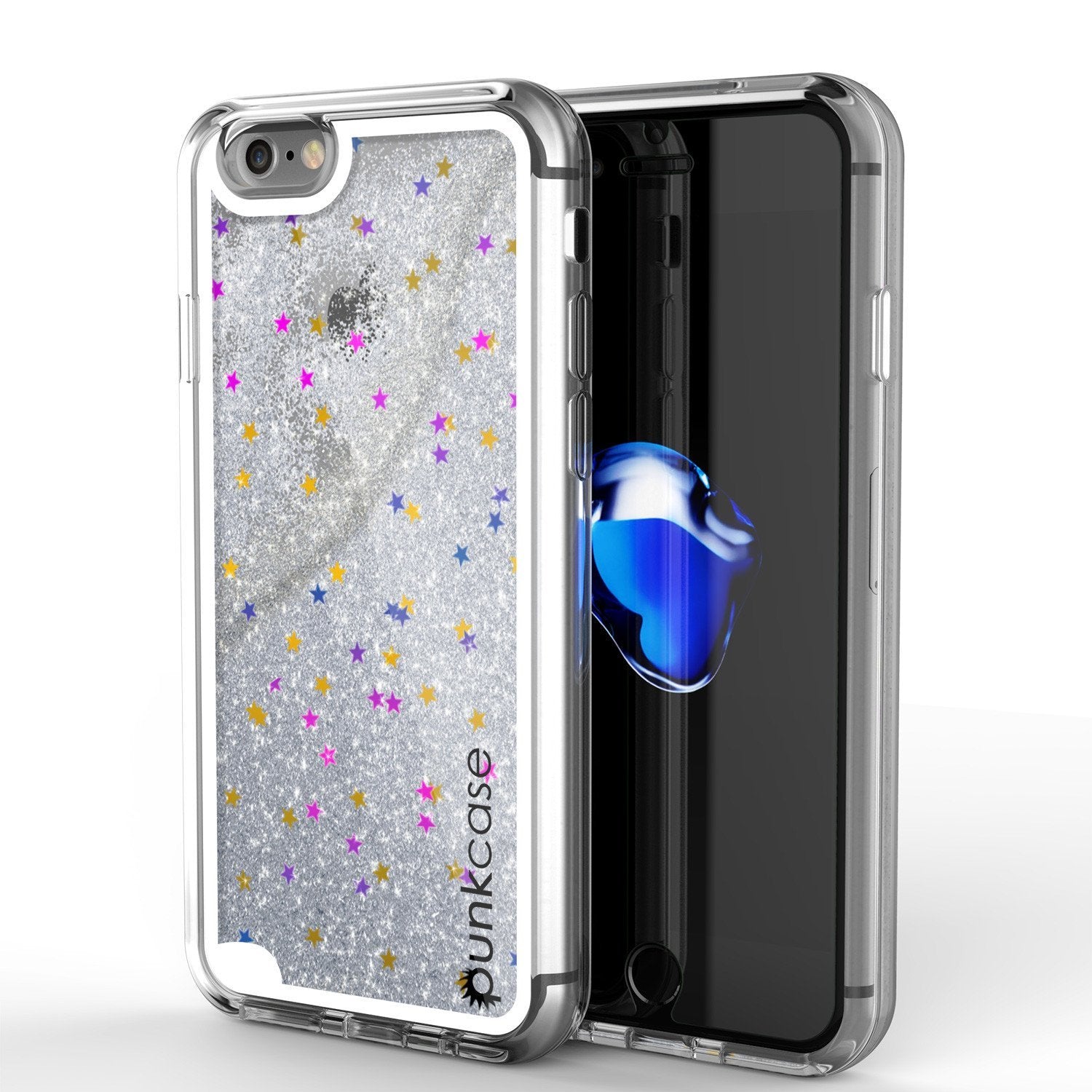 iPhone 8 Case, PunkCase LIQUID Silver Series, Protective Dual Layer Floating Glitter Cover