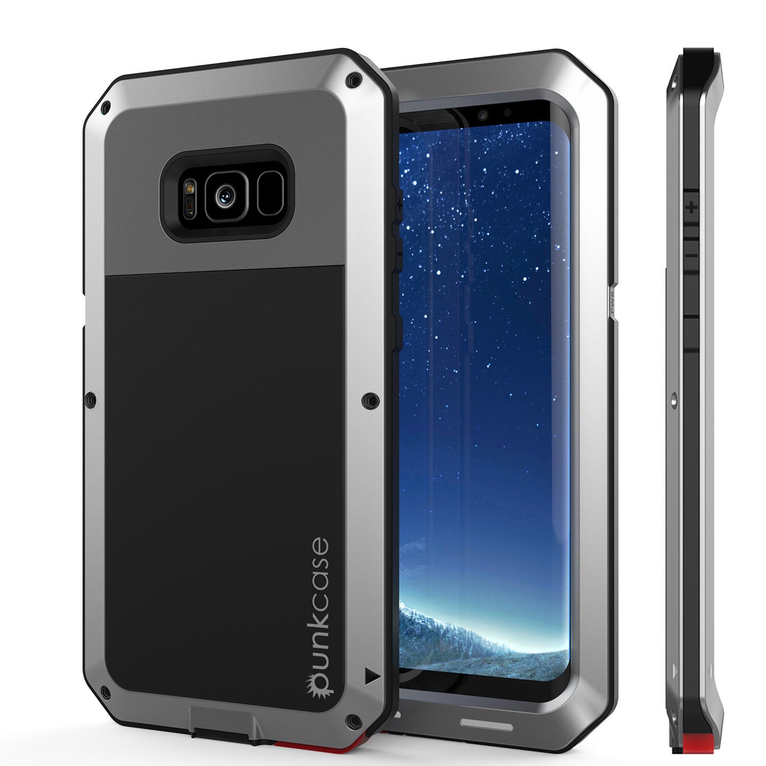 Galaxy S8+ Plus  Case, PUNKcase Metallic Silver Shockproof  Slim Metal Armor Case