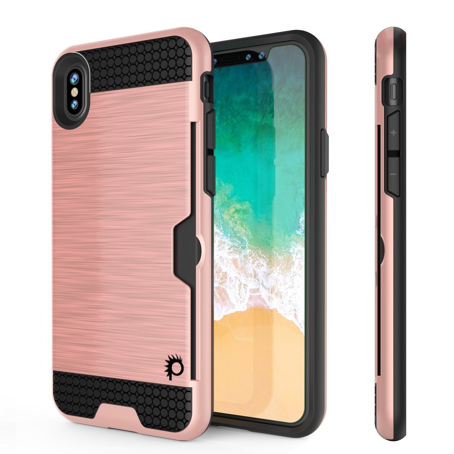 iPhone XS Max Case, PUNKcase [SLOT Series] Slim Fit Dual-Layer Armor Cover [Rose-Gold] (Color in image: Rose Gold)