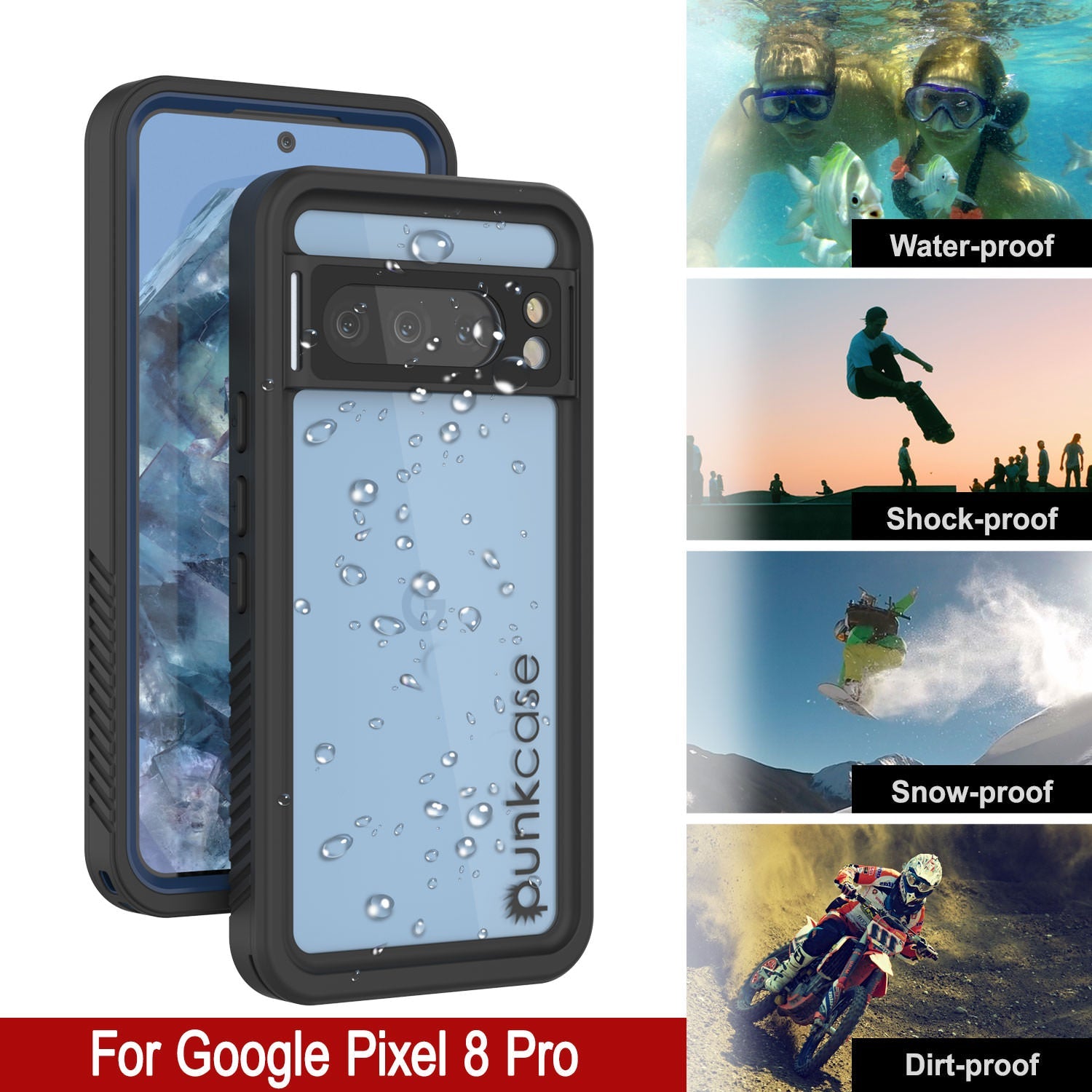 Google Pixel 8 Pro Waterproof Case, Punkcase [Extreme Series] Armor Cover W/ Built In Screen Protector [Navy Blue]