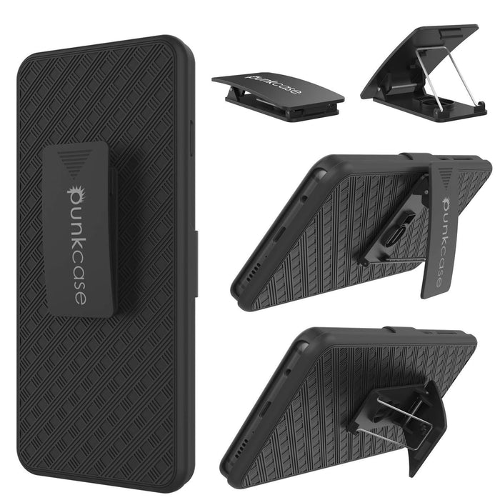 Punkcase Galaxy s10 Case With Screen Protector, Holster Belt Clip [Black]