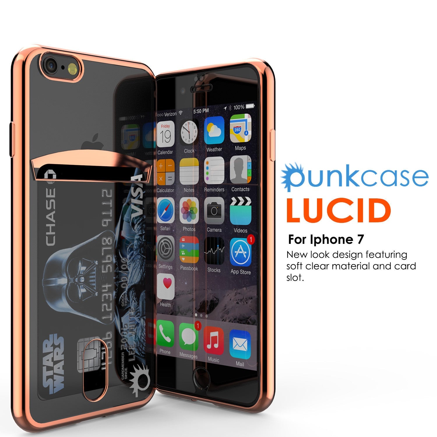 iPhone 7 Case, PUNKCASE® LUCID Rose Gold Series | Card Slot | SHIELD Screen Protector | Ultra fit (Color in image: Silver)