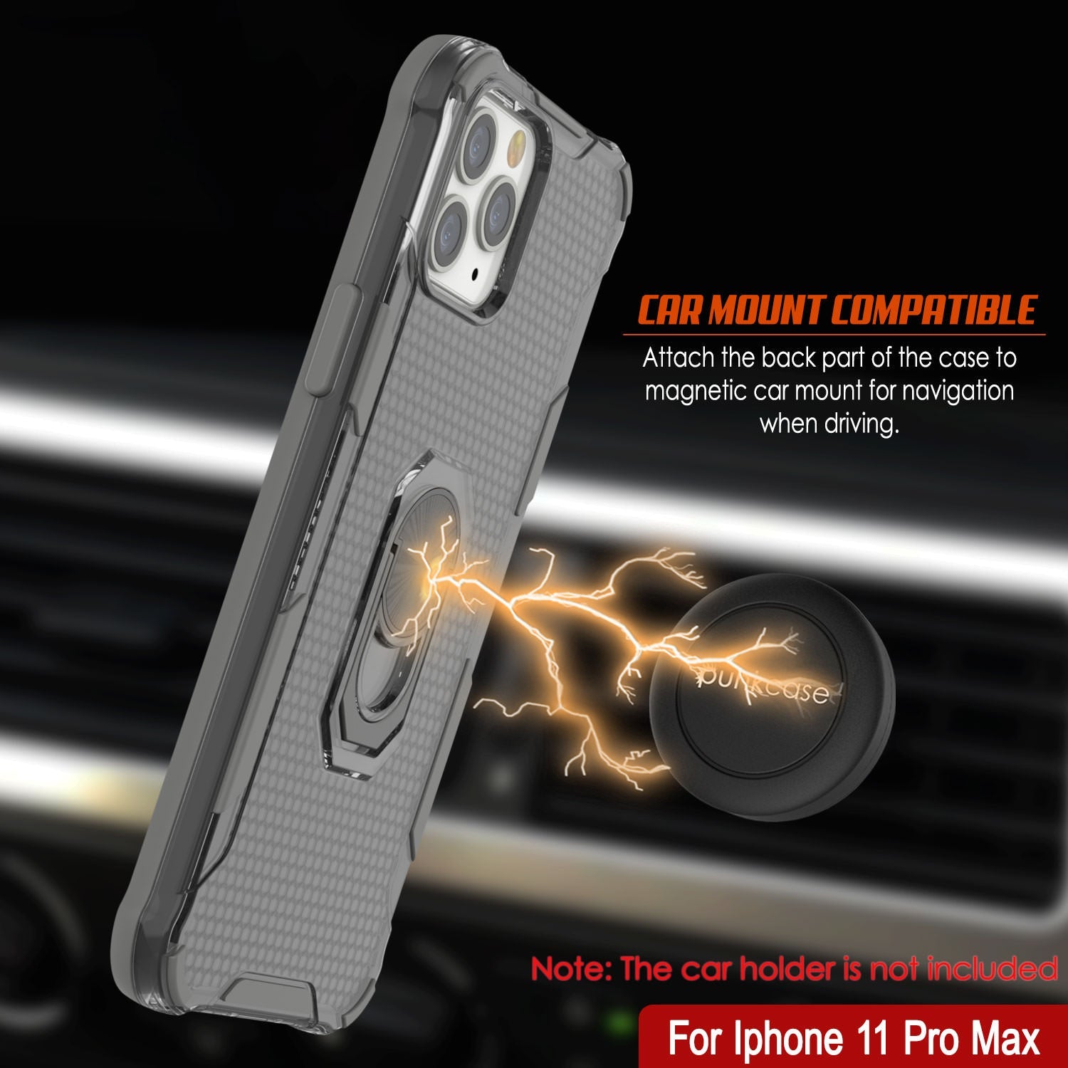 PunkCase for iPhone 11 Pro Max Case [Magnetix 2.0 Series] Clear Protective TPU Cover W/Kickstand [Grey]