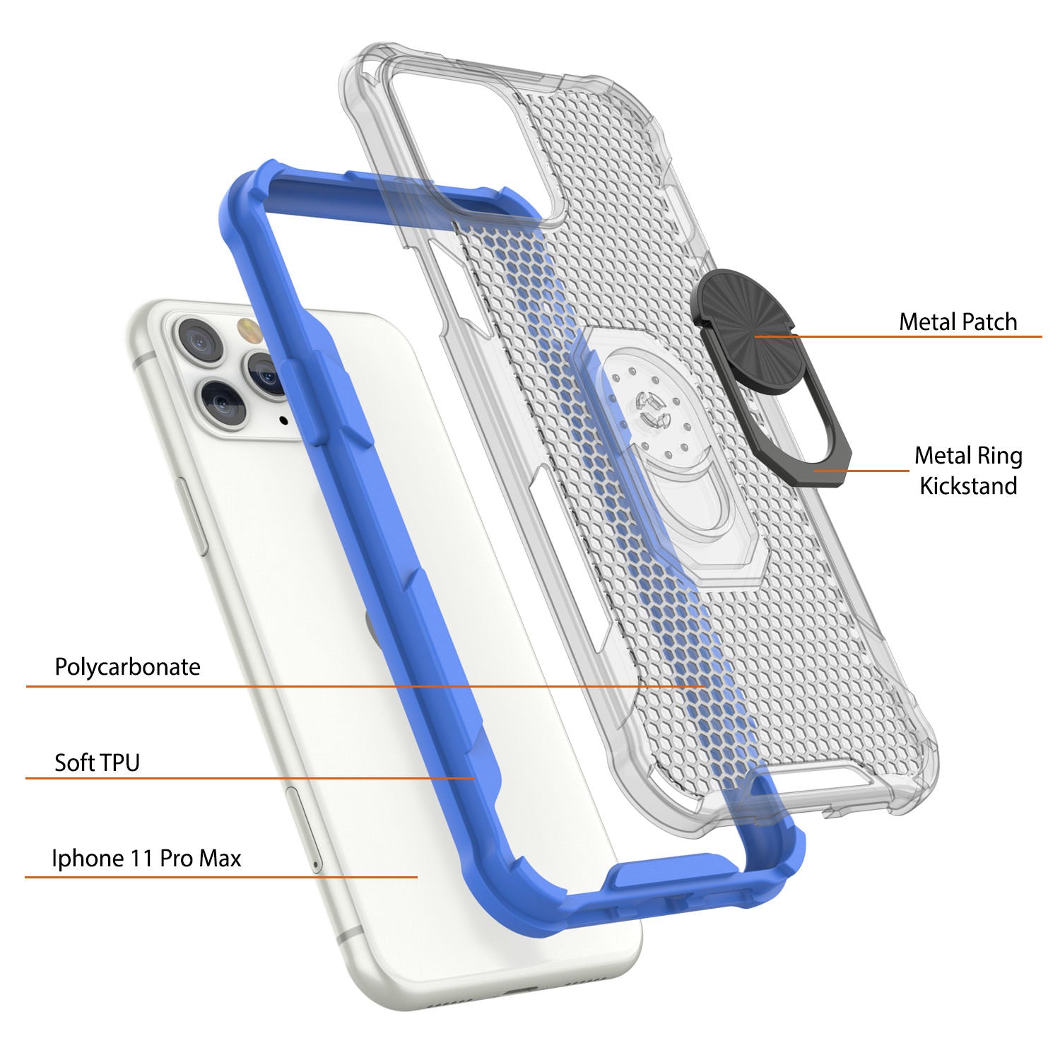 PunkCase for iPhone 11 Pro Max Case [Magnetix 2.0 Series] Clear Protective TPU Cover W/Kickstand [Blue]