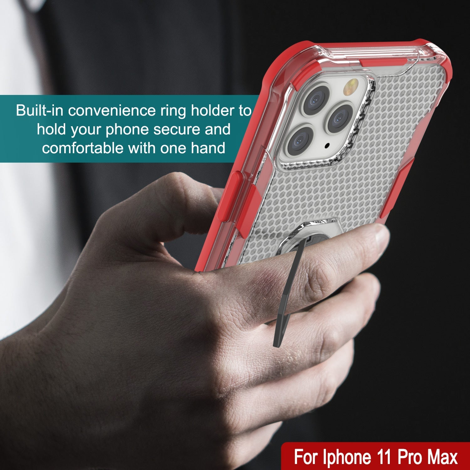 PunkCase for iPhone 11 Pro Max Case [Magnetix 2.0 Series] Clear Protective TPU Cover W/Kickstand [Red]