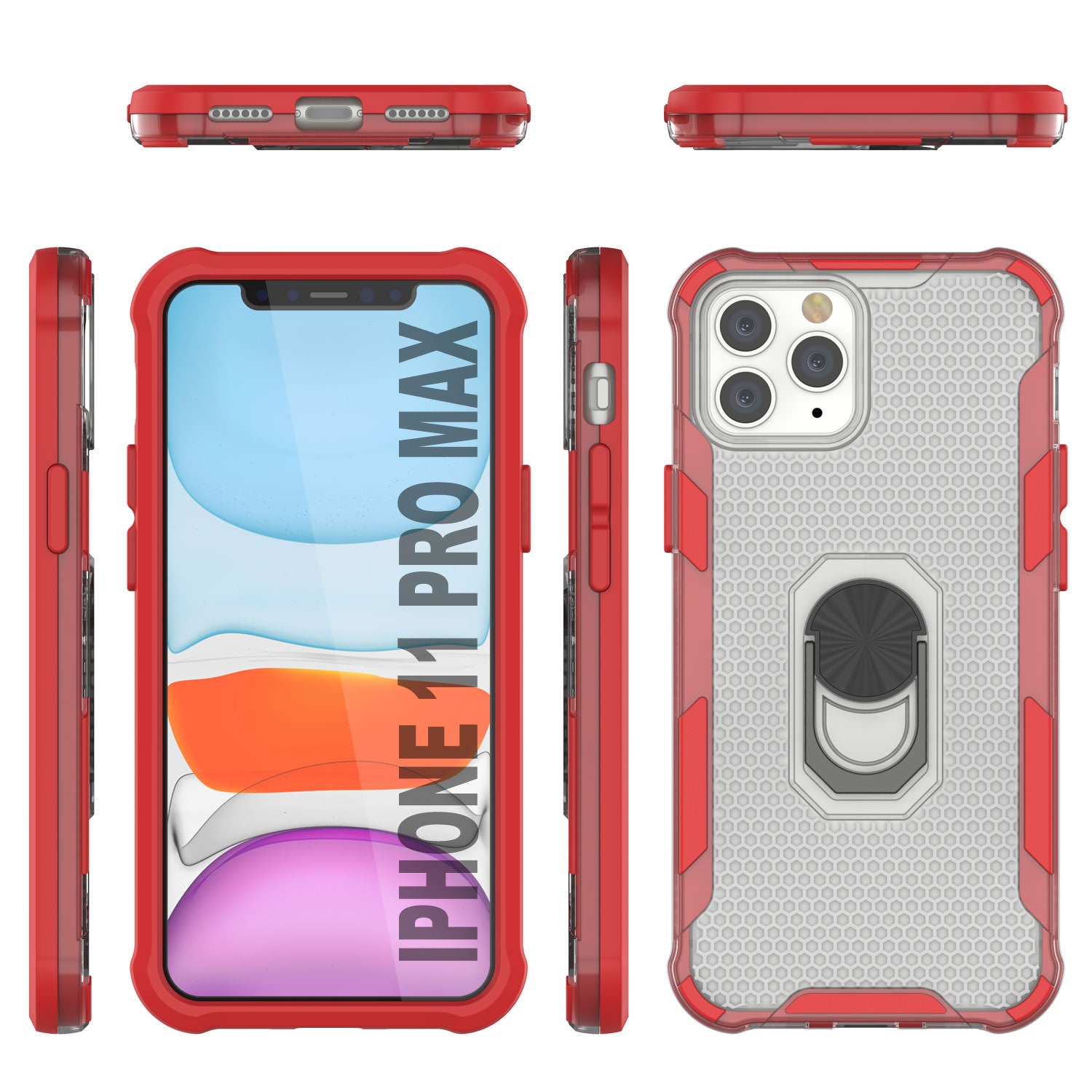 PunkCase for iPhone 11 Pro Max Case [Magnetix 2.0 Series] Clear Protective TPU Cover W/Kickstand [Red]