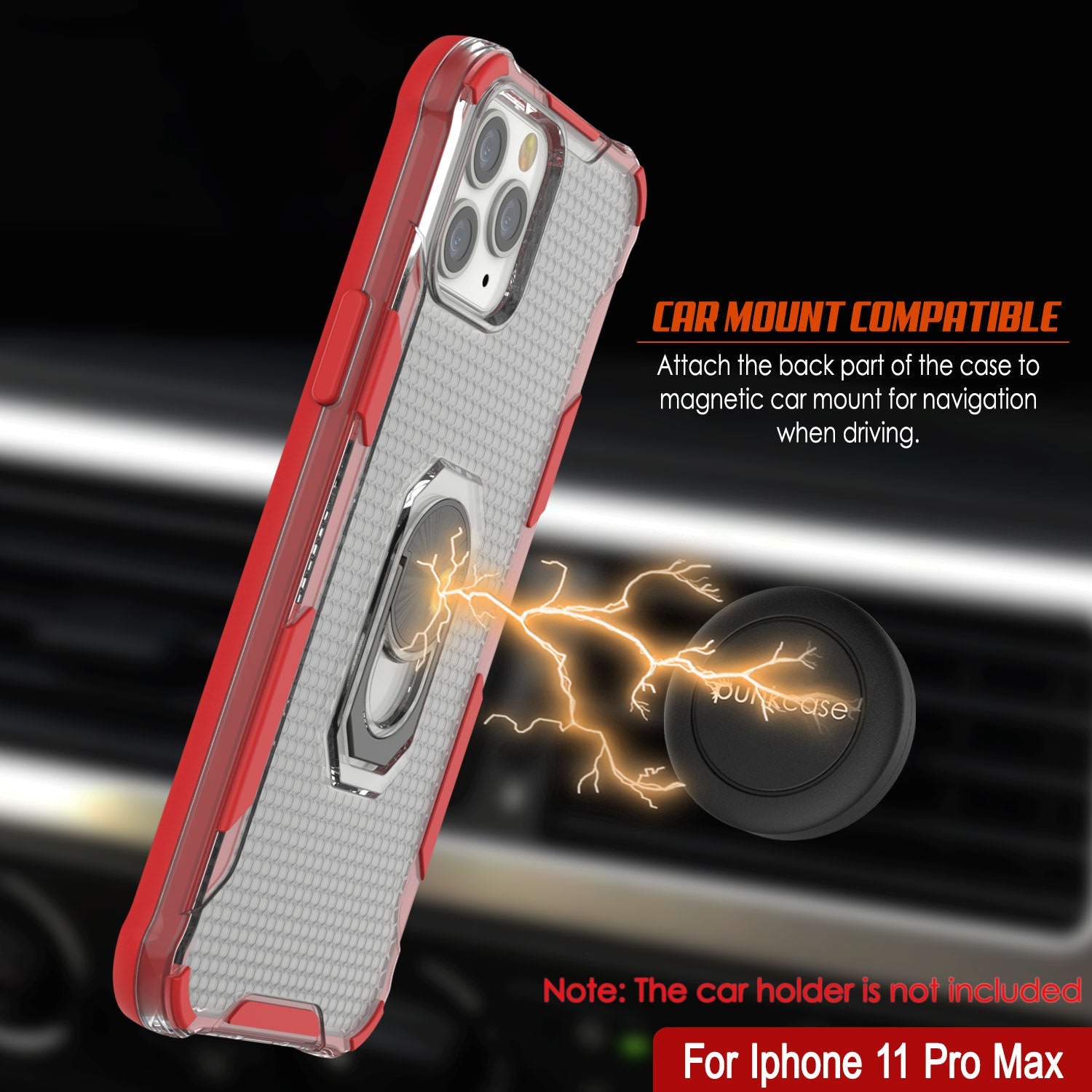 PunkCase for iPhone 11 Pro Max Case [Magnetix 2.0 Series] Clear Protective TPU Cover W/Kickstand [Red]