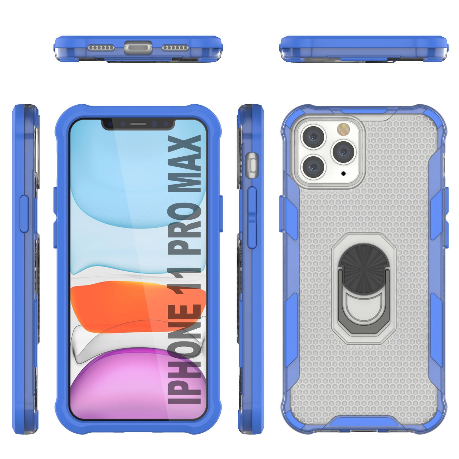 PunkCase for iPhone 11 Pro Max Case [Magnetix 2.0 Series] Clear Protective TPU Cover W/Kickstand [Blue]