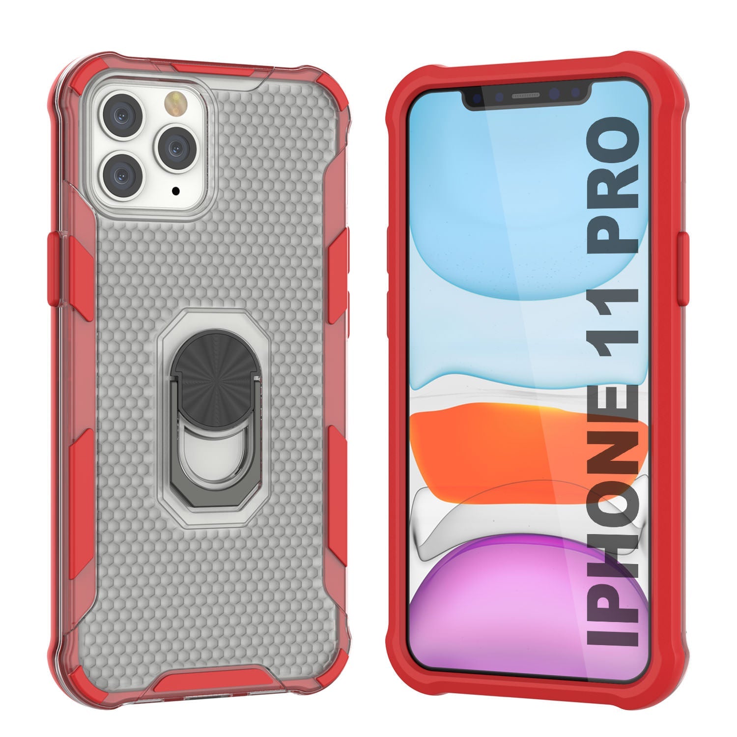 PunkCase for iPhone 11 Pro Case [Magnetix 2.0 Series] Clear Protective TPU Cover W/Kickstand [Red]