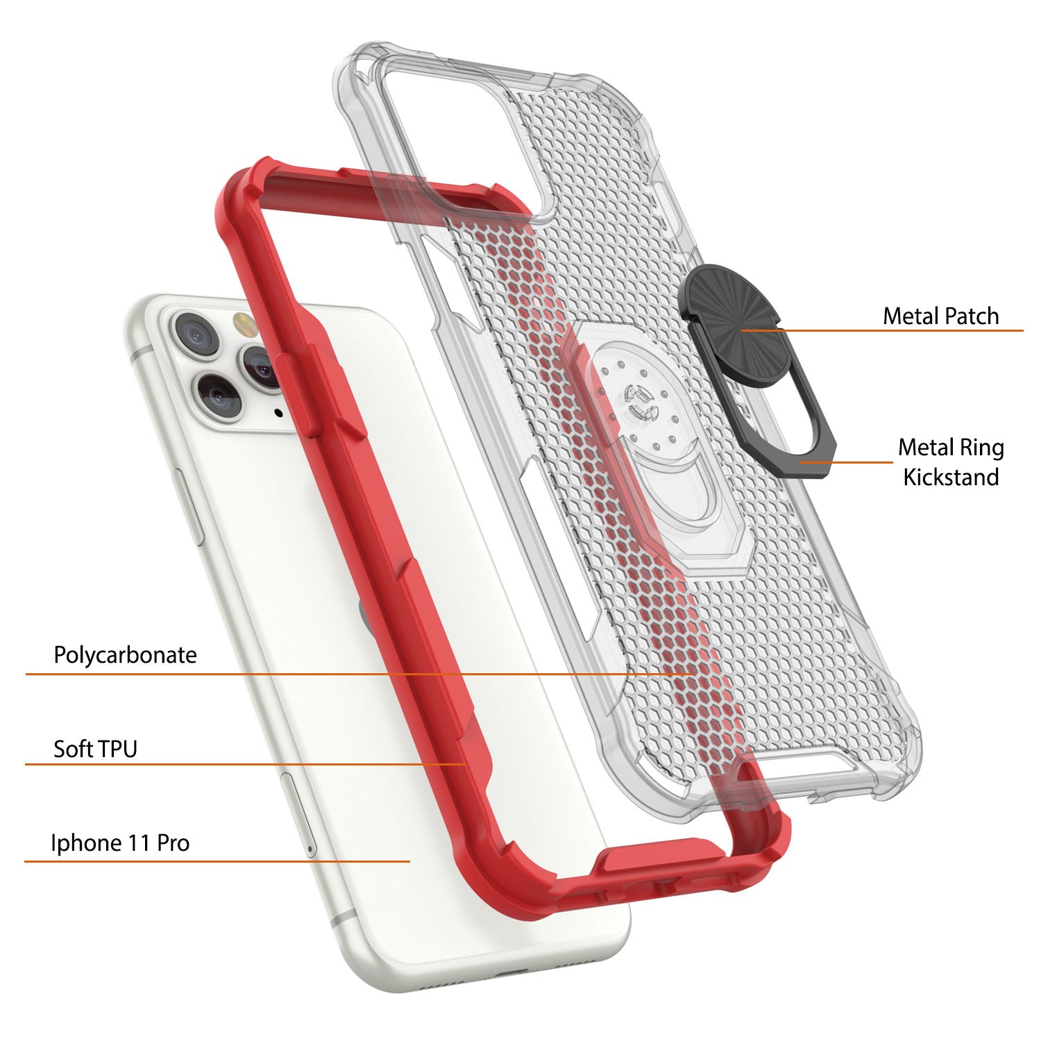 PunkCase for iPhone 11 Pro Case [Magnetix 2.0 Series] Clear Protective TPU Cover W/Kickstand [Red]