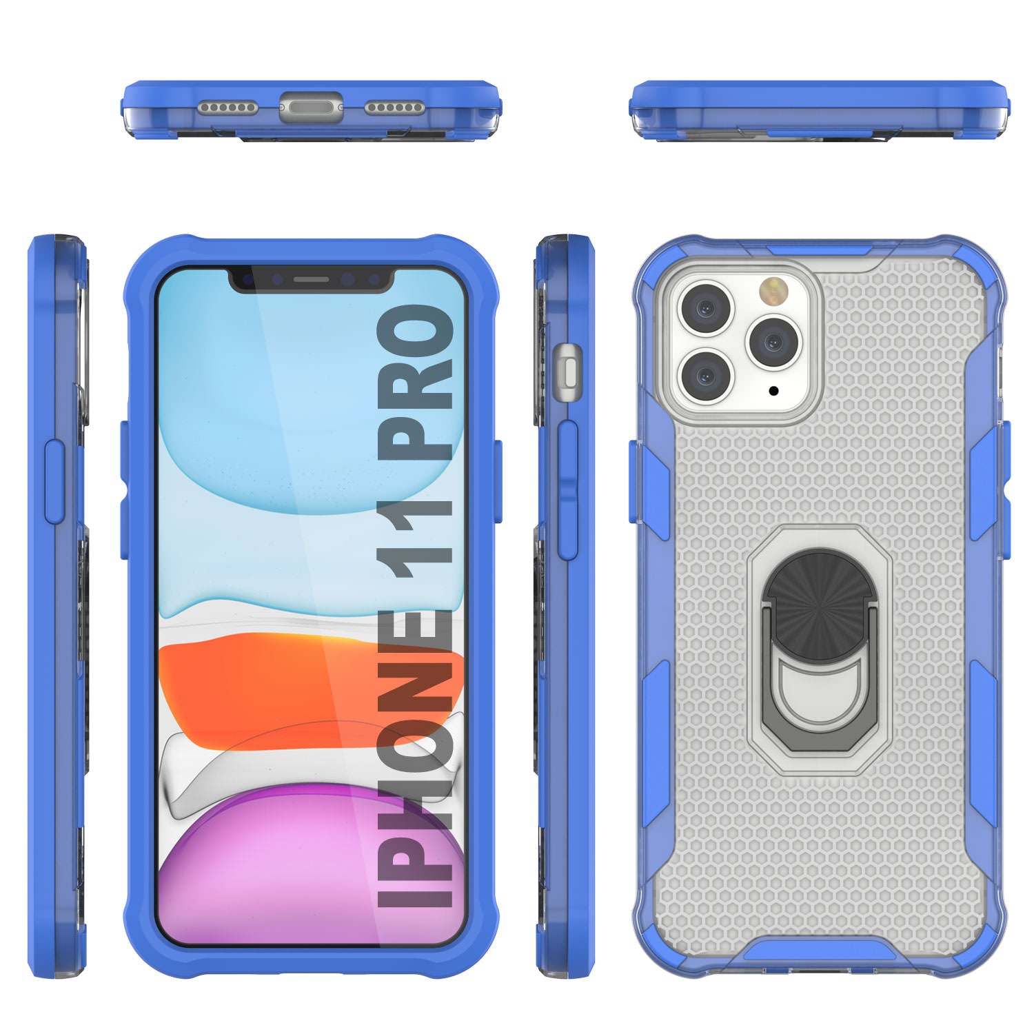 PunkCase for iPhone 11 Pro Case [Magnetix 2.0 Series] Clear Protective TPU Cover W/Kickstand [Blue]