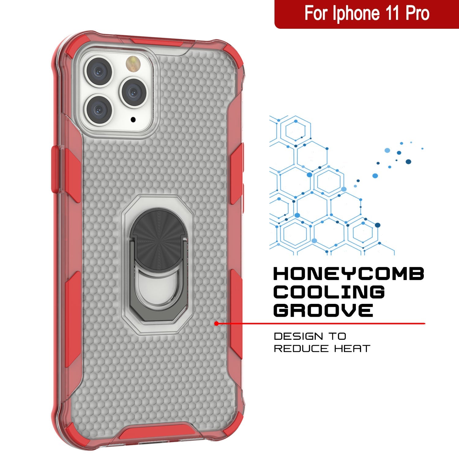 PunkCase for iPhone 11 Pro Case [Magnetix 2.0 Series] Clear Protective TPU Cover W/Kickstand [Red]