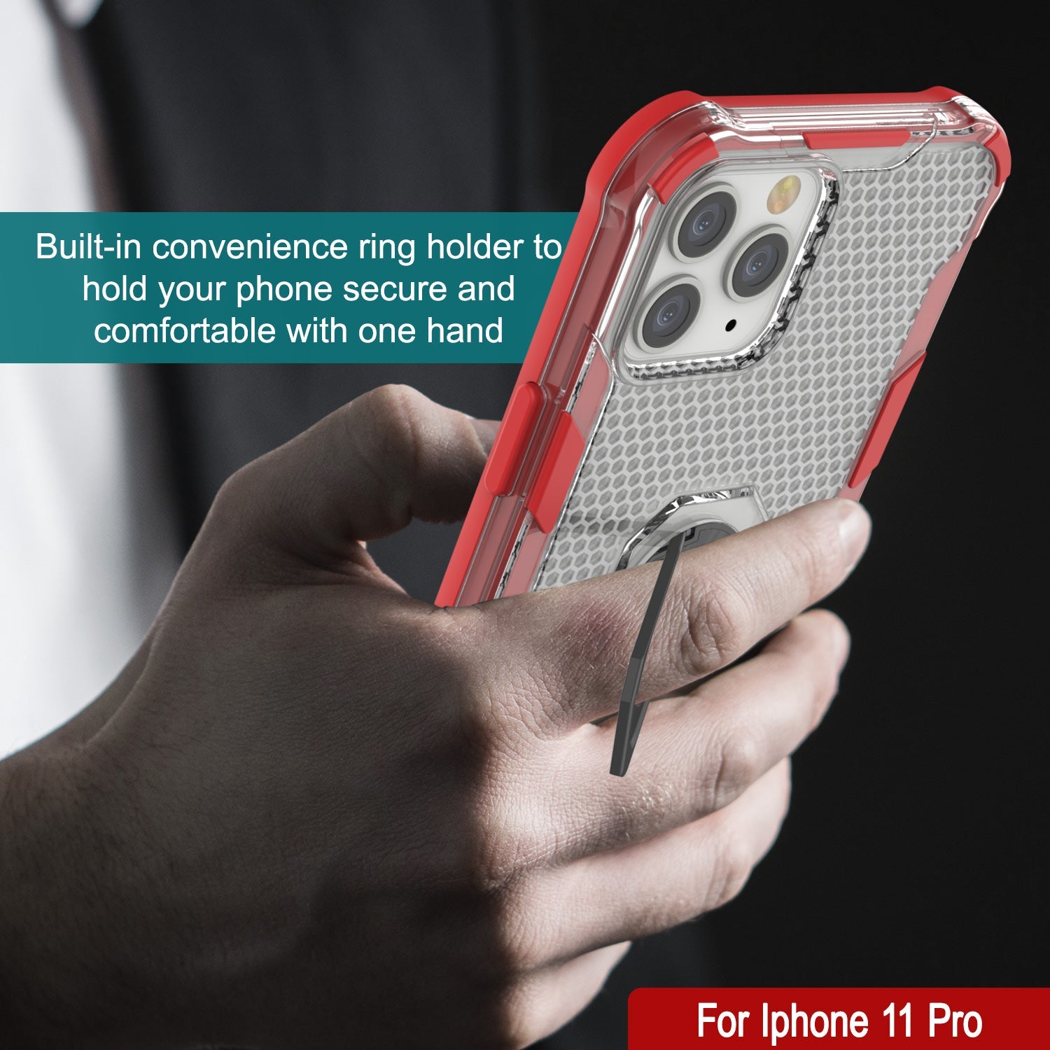 PunkCase for iPhone 11 Pro Case [Magnetix 2.0 Series] Clear Protective TPU Cover W/Kickstand [Red]