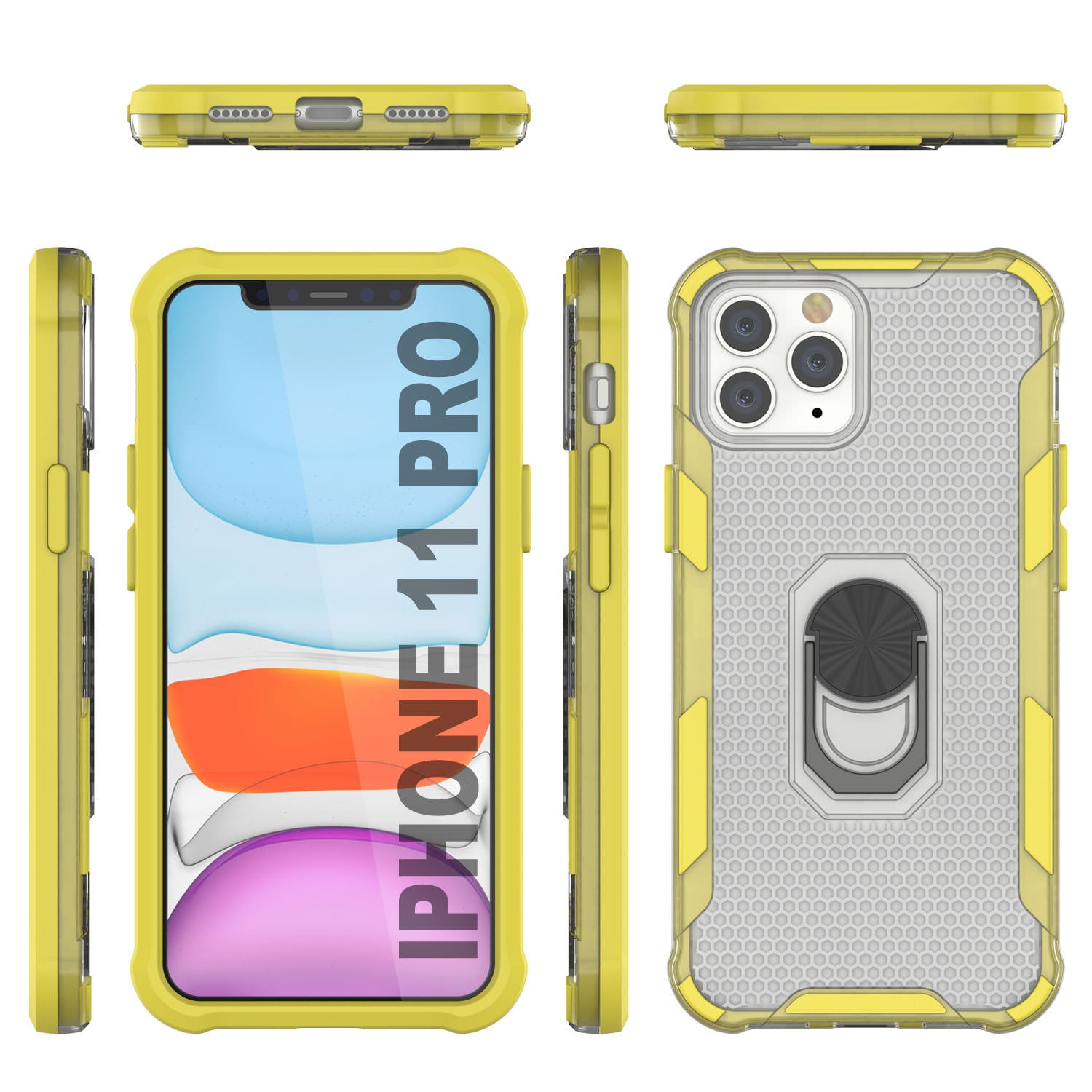 PunkCase for iPhone 11 Pro Case [Magnetix 2.0 Series] Clear Protective TPU Cover W/Kickstand [Yellow]