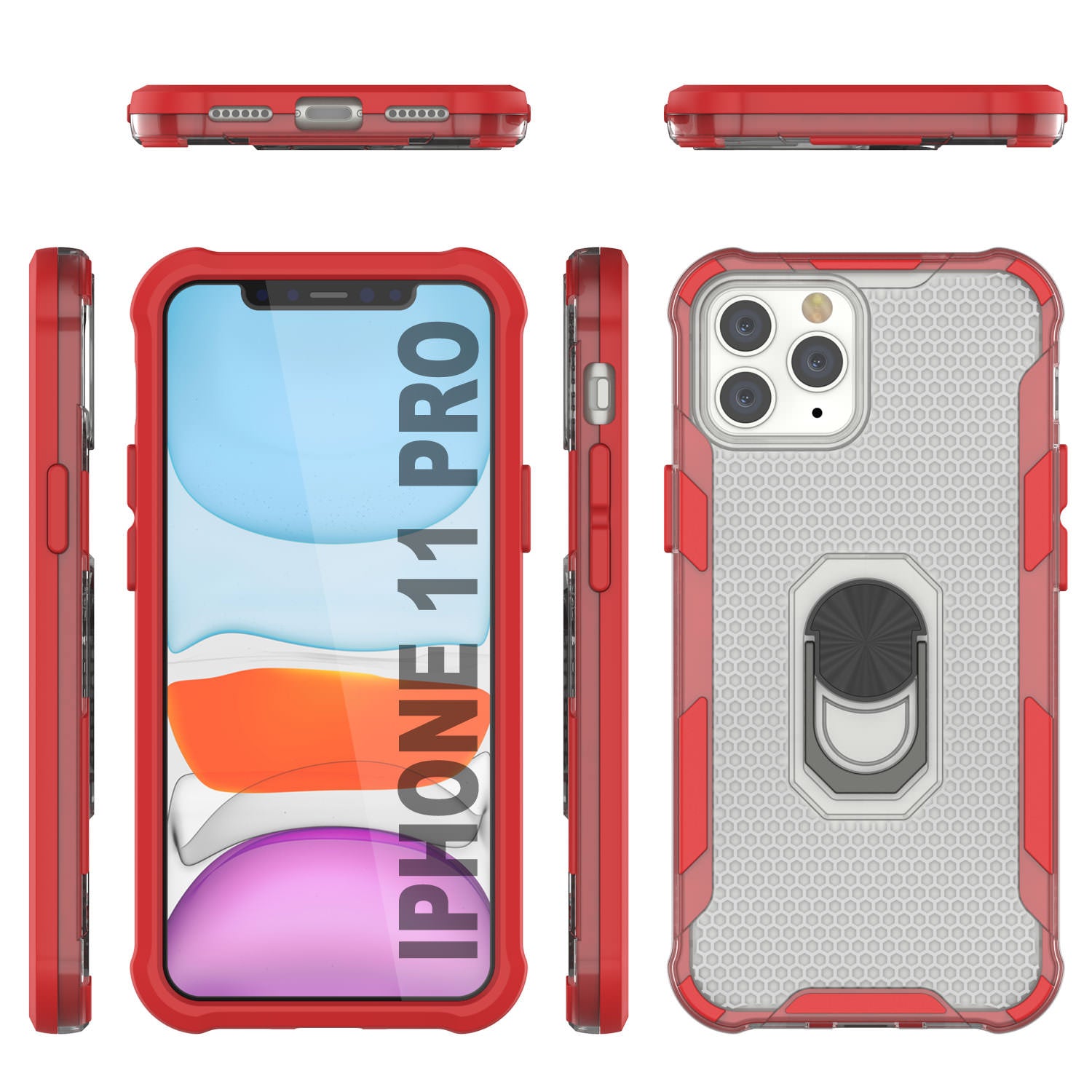 PunkCase for iPhone 11 Pro Case [Magnetix 2.0 Series] Clear Protective TPU Cover W/Kickstand [Red]