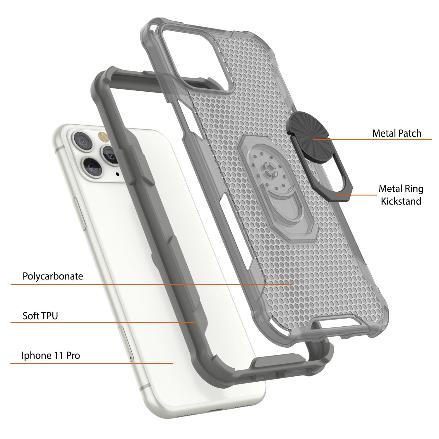 PunkCase for iPhone 11 Pro Case [Magnetix 2.0 Series] Clear Protective TPU Cover W/Kickstand [Grey]