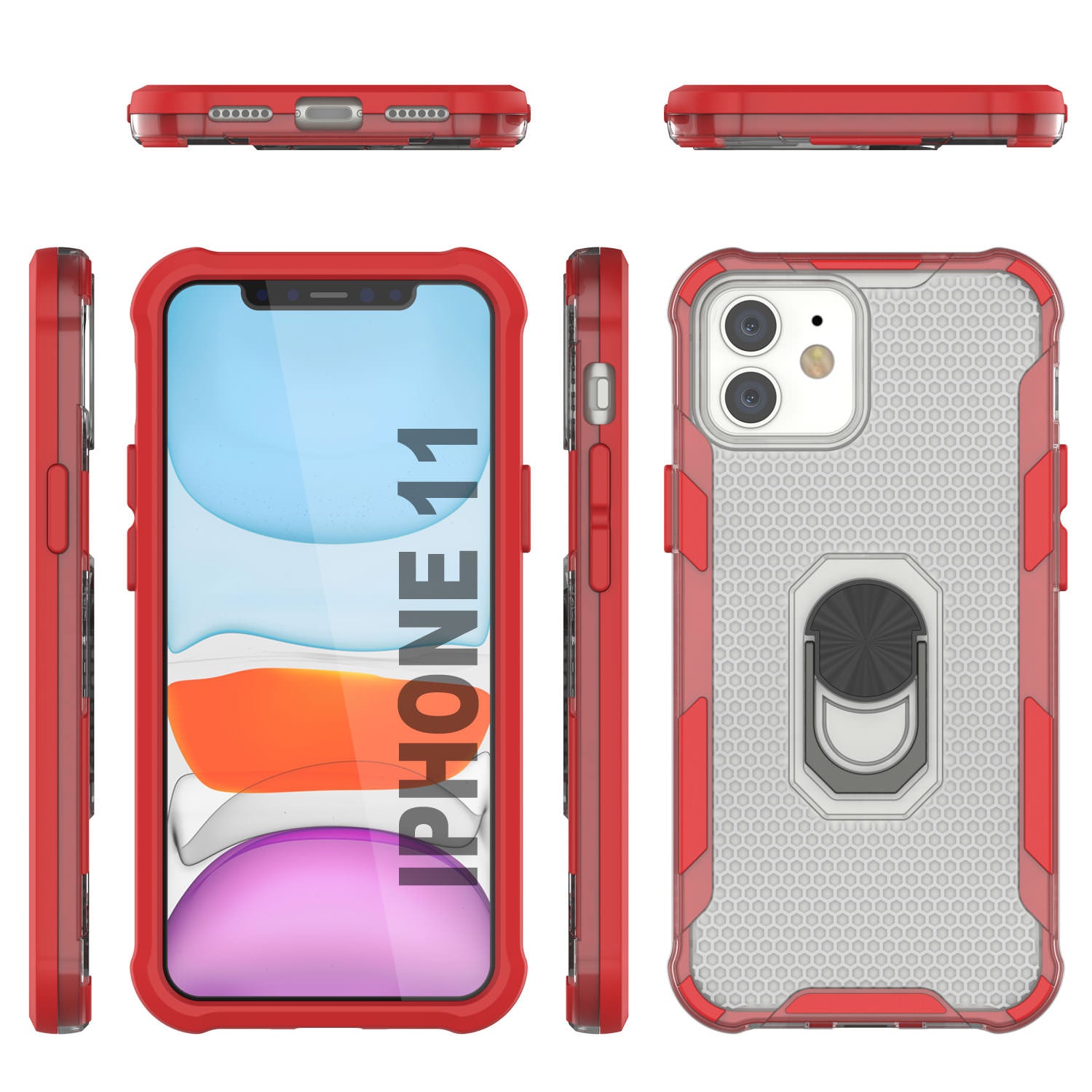 PunkCase for iPhone 11 Case [Magnetix 2.0 Series] Clear Protective TPU Cover W/Kickstand [Red]