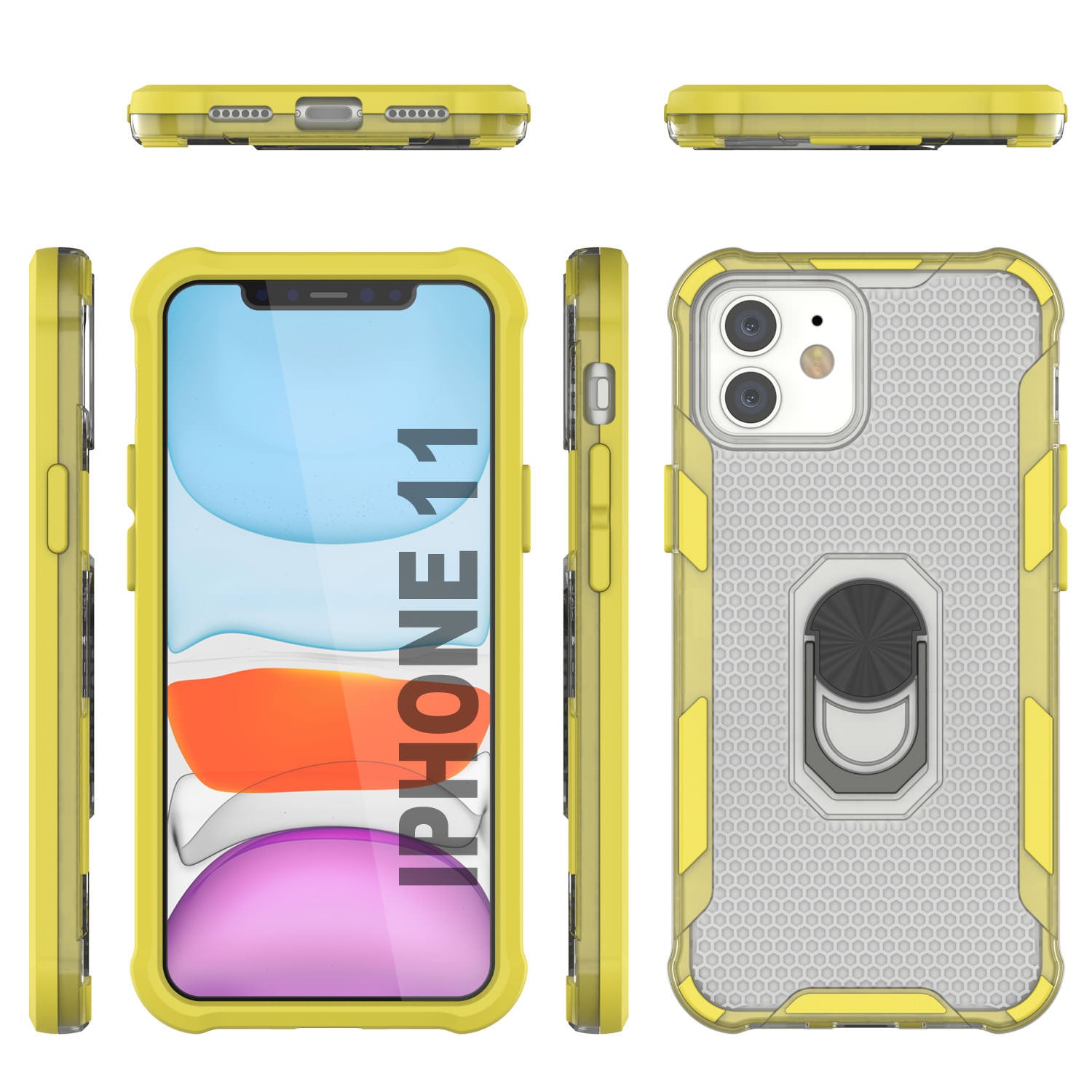 PunkCase for iPhone 11 Case [Magnetix 2.0 Series] Clear Protective TPU Cover W/Kickstand [Yellow]