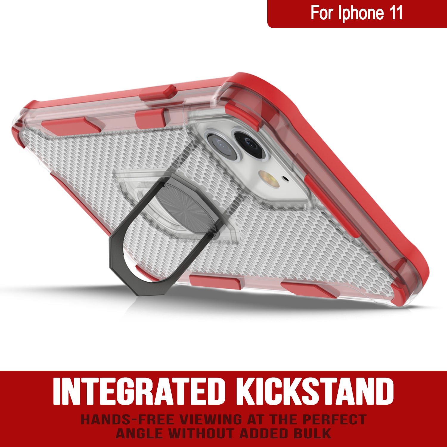 PunkCase for iPhone 11 Case [Magnetix 2.0 Series] Clear Protective TPU Cover W/Kickstand [Red]