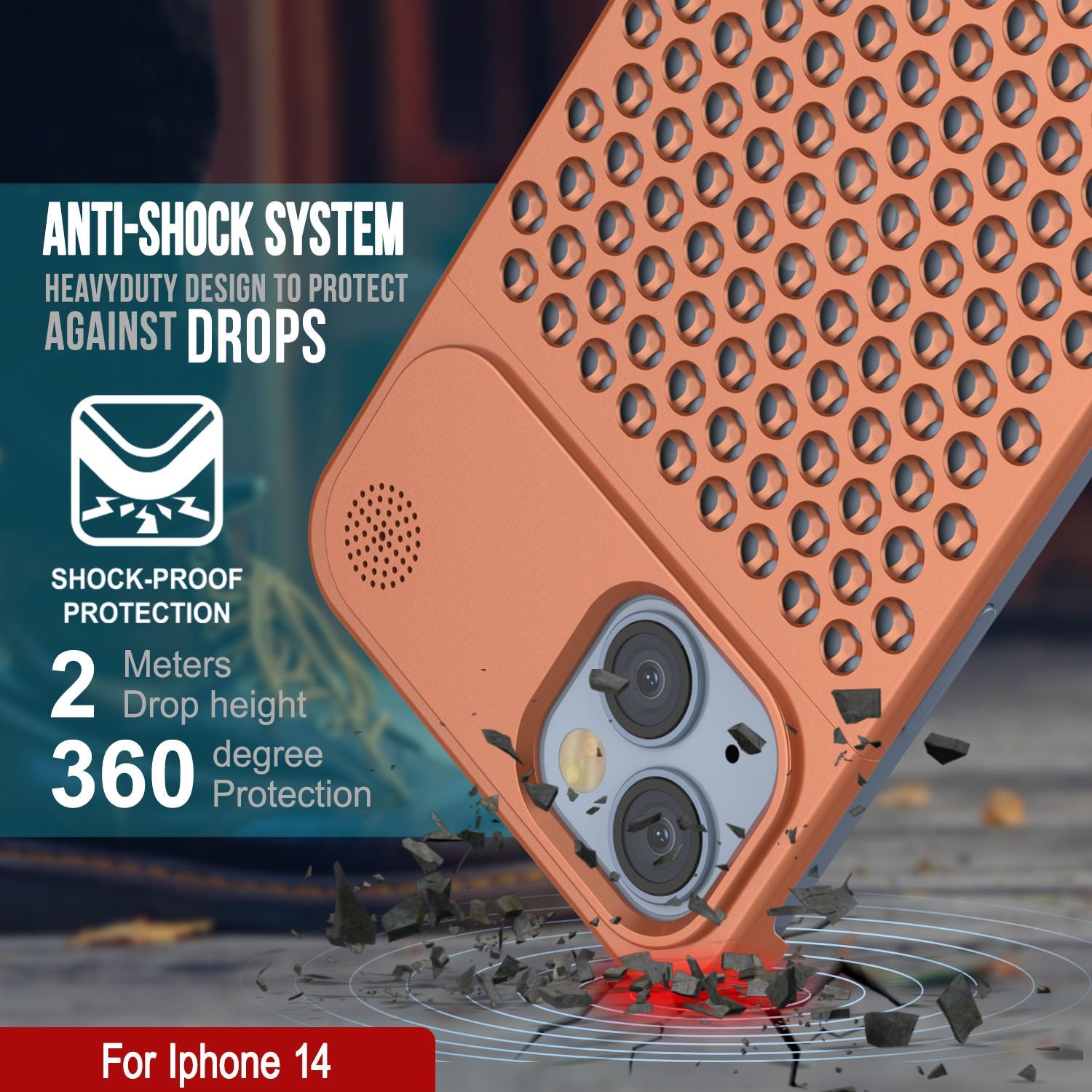 PunkCase for iPhone 14 Aluminum Alloy Case [Fortifier Extreme Series] Ultra Durable Cover [Orange]