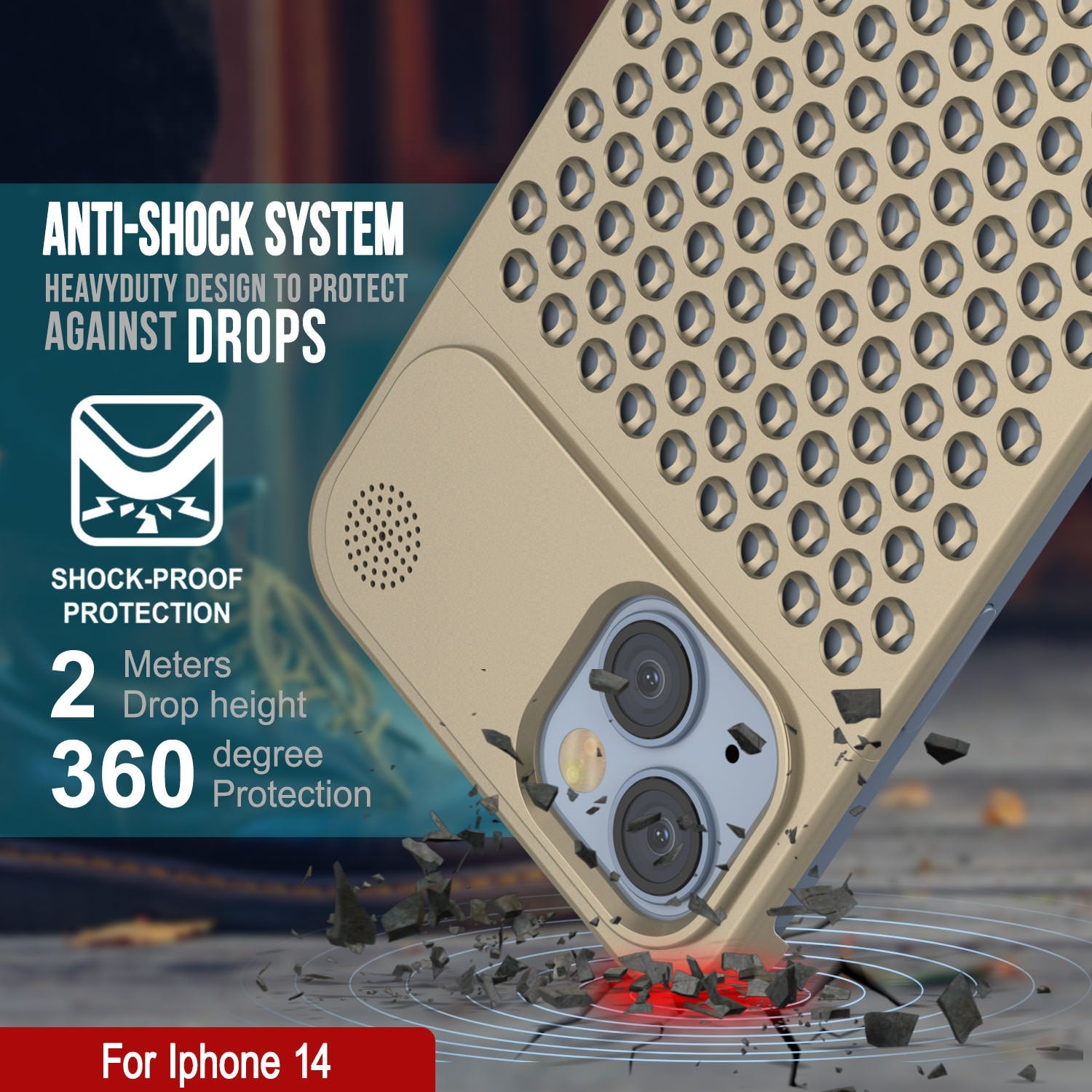 PunkCase for iPhone 14 Aluminum Alloy Case [Fortifier Extreme Series] Ultra Durable Cover [Gold]