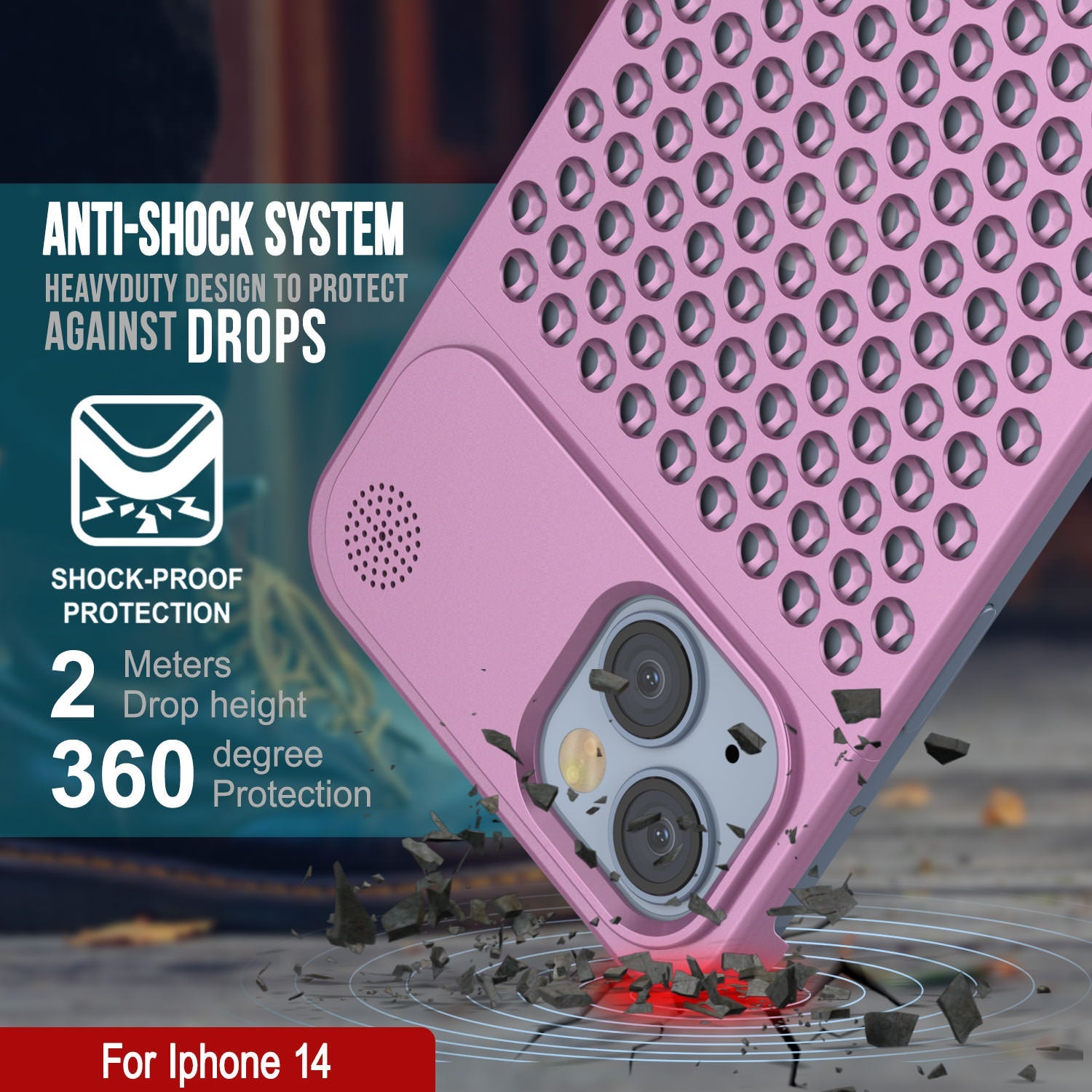 PunkCase for iPhone 14 Aluminum Alloy Case [Fortifier Extreme Series] Ultra Durable Cover [Pink]