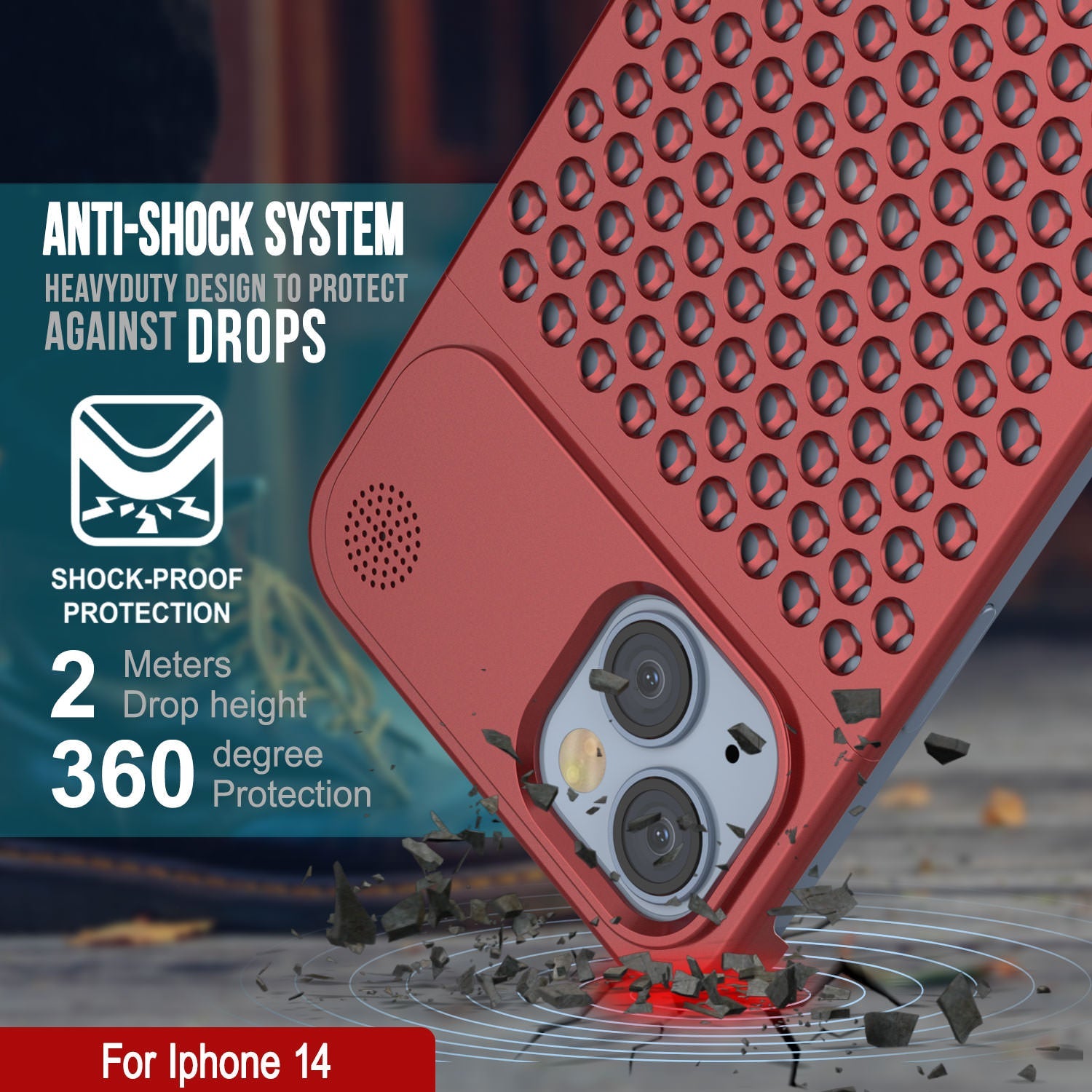 PunkCase for iPhone 14 Aluminum Alloy Case [Fortifier Extreme Series] Ultra Durable Cover [Red]