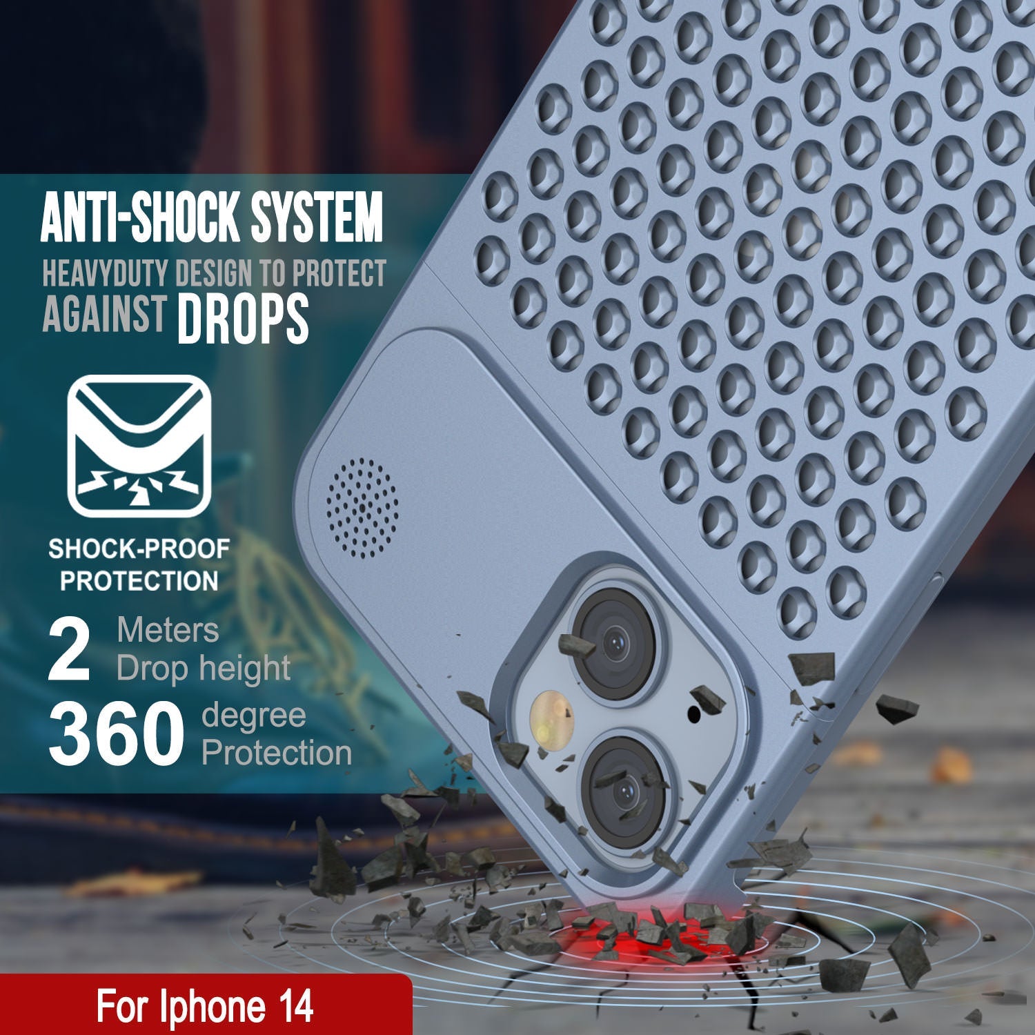 PunkCase for iPhone 14 Aluminum Alloy Case [Fortifier Extreme Series] Ultra Durable Cover [Blue]