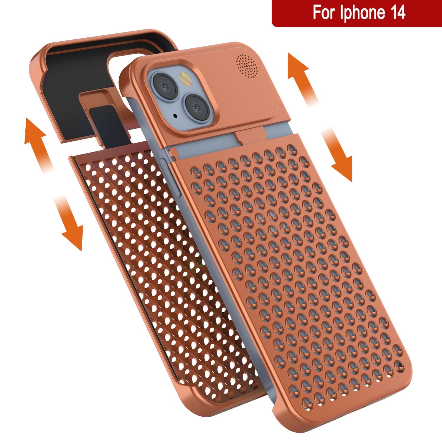 PunkCase for iPhone 14 Aluminum Alloy Case [Fortifier Extreme Series] Ultra Durable Cover [Orange]