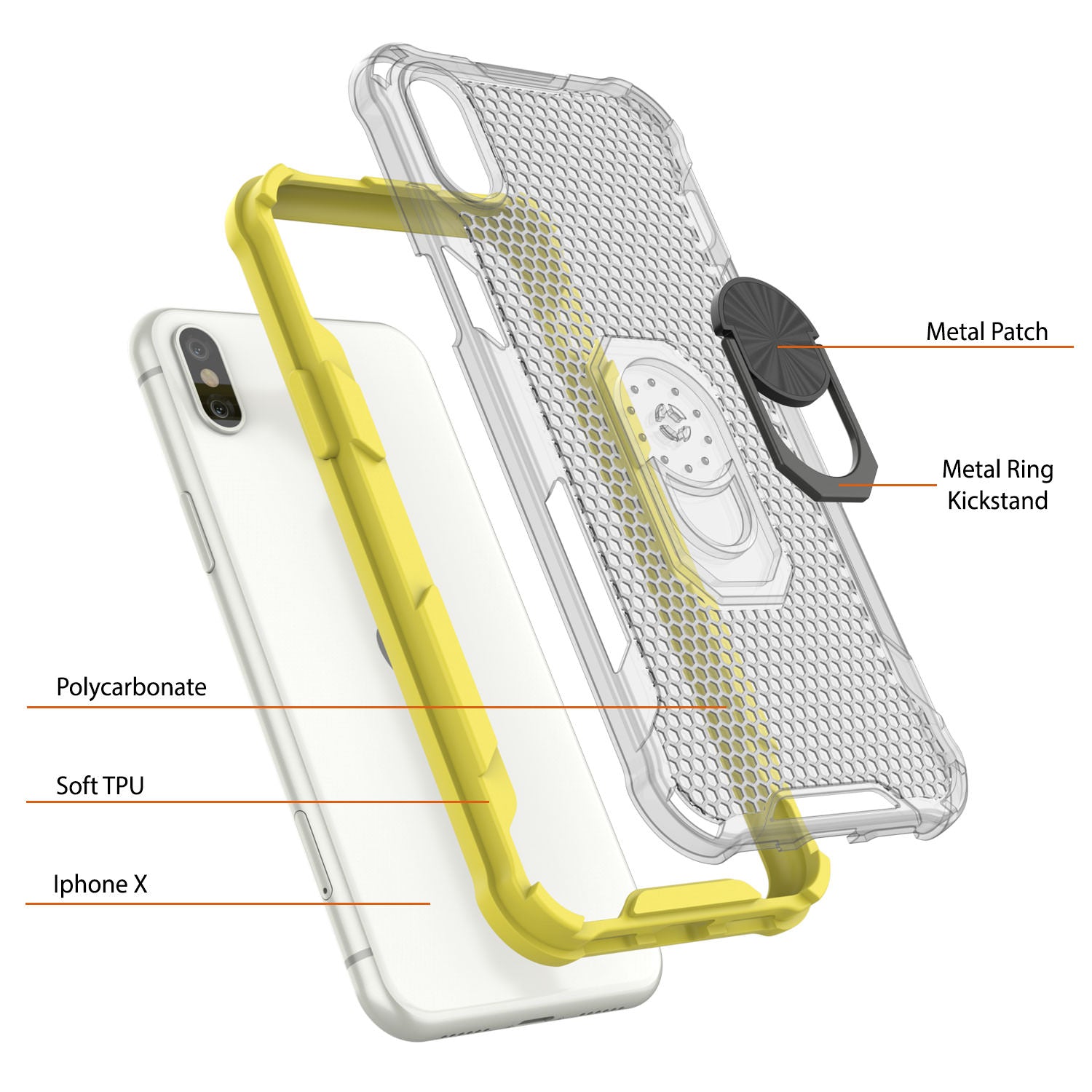 PunkCase for iPhone X Case [Magnetix 2.0 Series] Clear Protective TPU Cover W/Kickstand [Yellow]