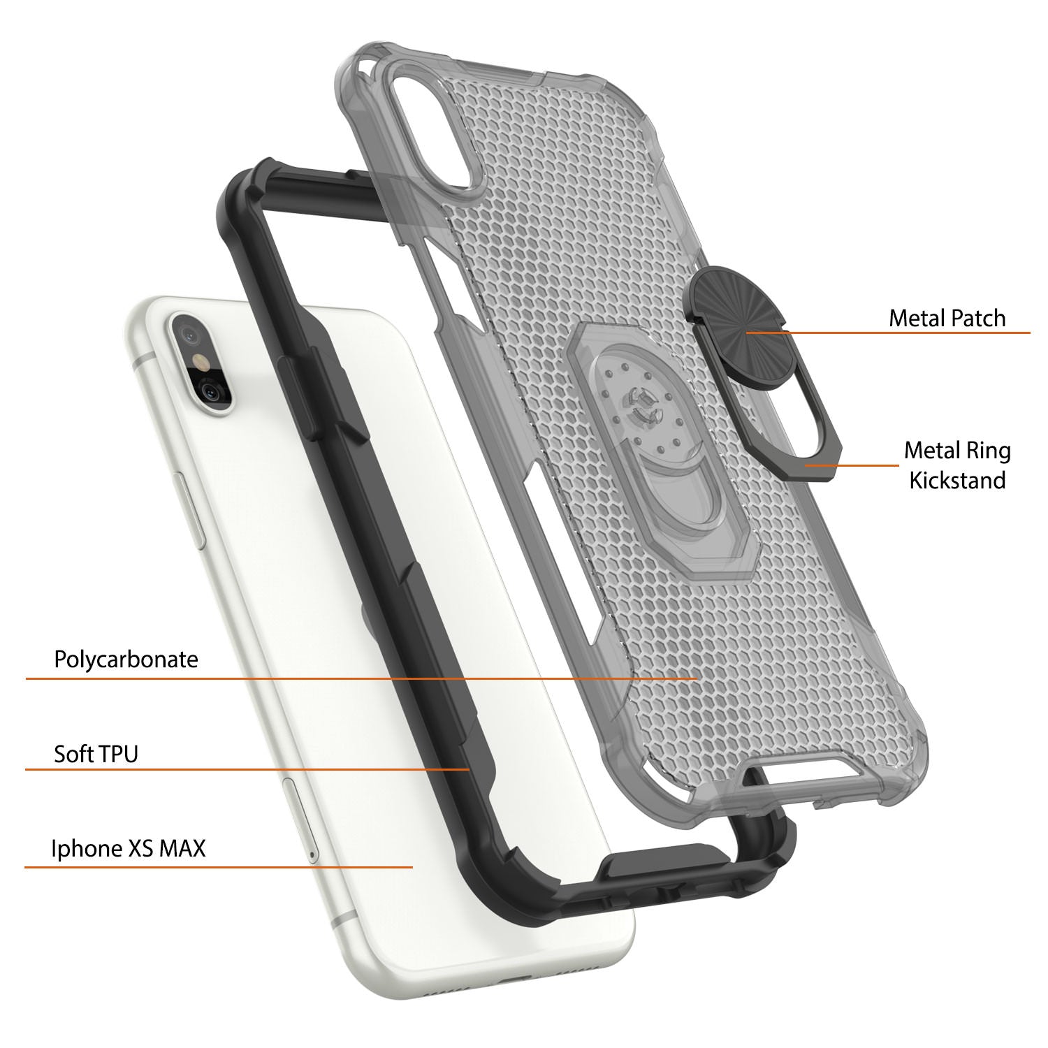 PunkCase for iPhone XS Max Case [Magnetix 2.0 Series] Clear Protective TPU Cover W/Kickstand [Black]