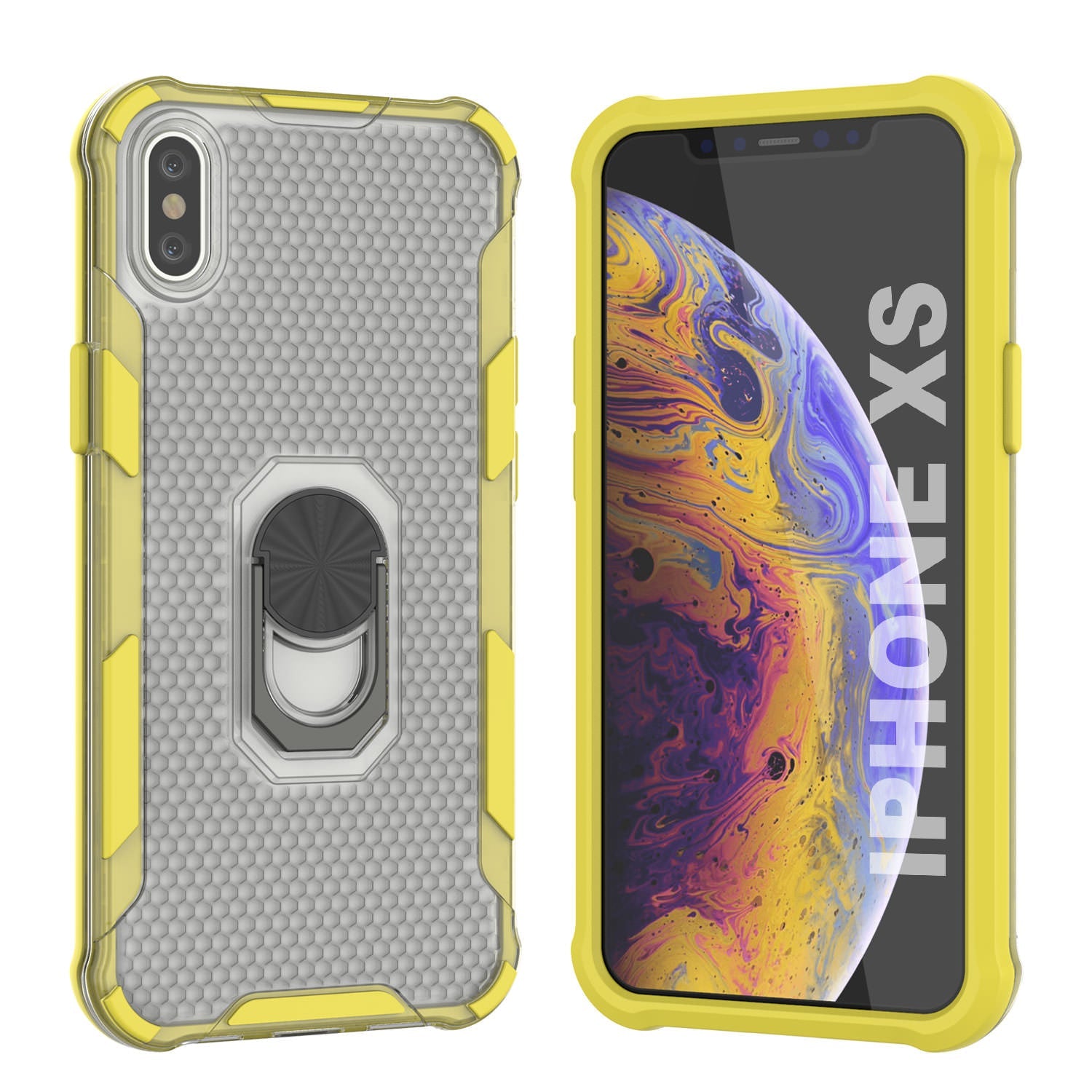 PunkCase for iPhone XS Case [Magnetix 2.0 Series] Clear Protective TPU Cover W/Kickstand [Yellow]