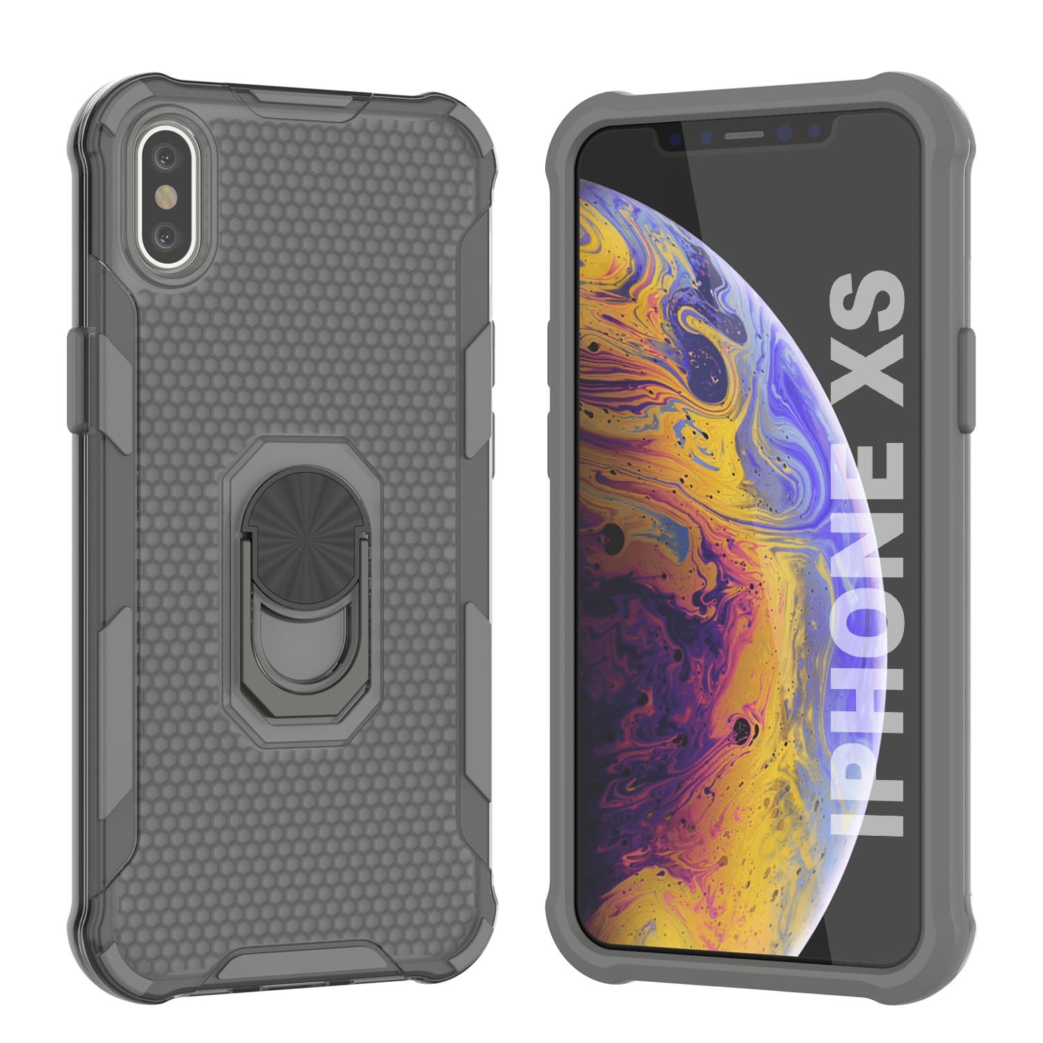 PunkCase for iPhone XS Case [Magnetix 2.0 Series] Clear Protective TPU Cover W/Kickstand [Grey]