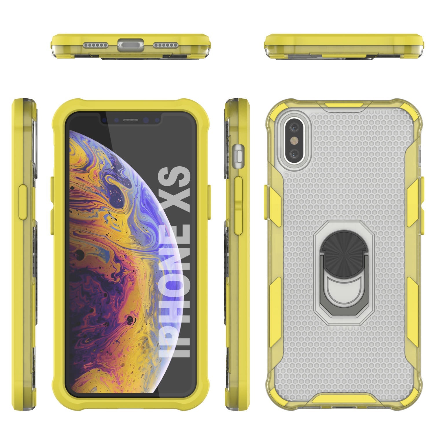 PunkCase for iPhone XS Case [Magnetix 2.0 Series] Clear Protective TPU Cover W/Kickstand [Yellow]