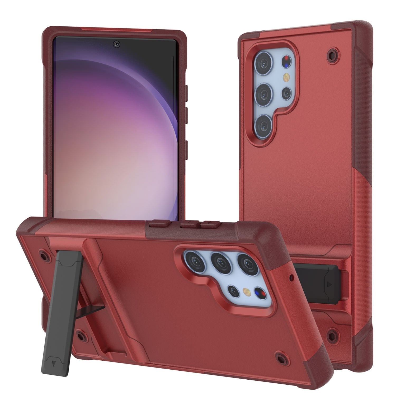 Punkcase Galaxy S23 Ultra Case [Reliance Series] Protective Hybrid Military Grade Cover W/Built-in Kickstand [Red-Rose]