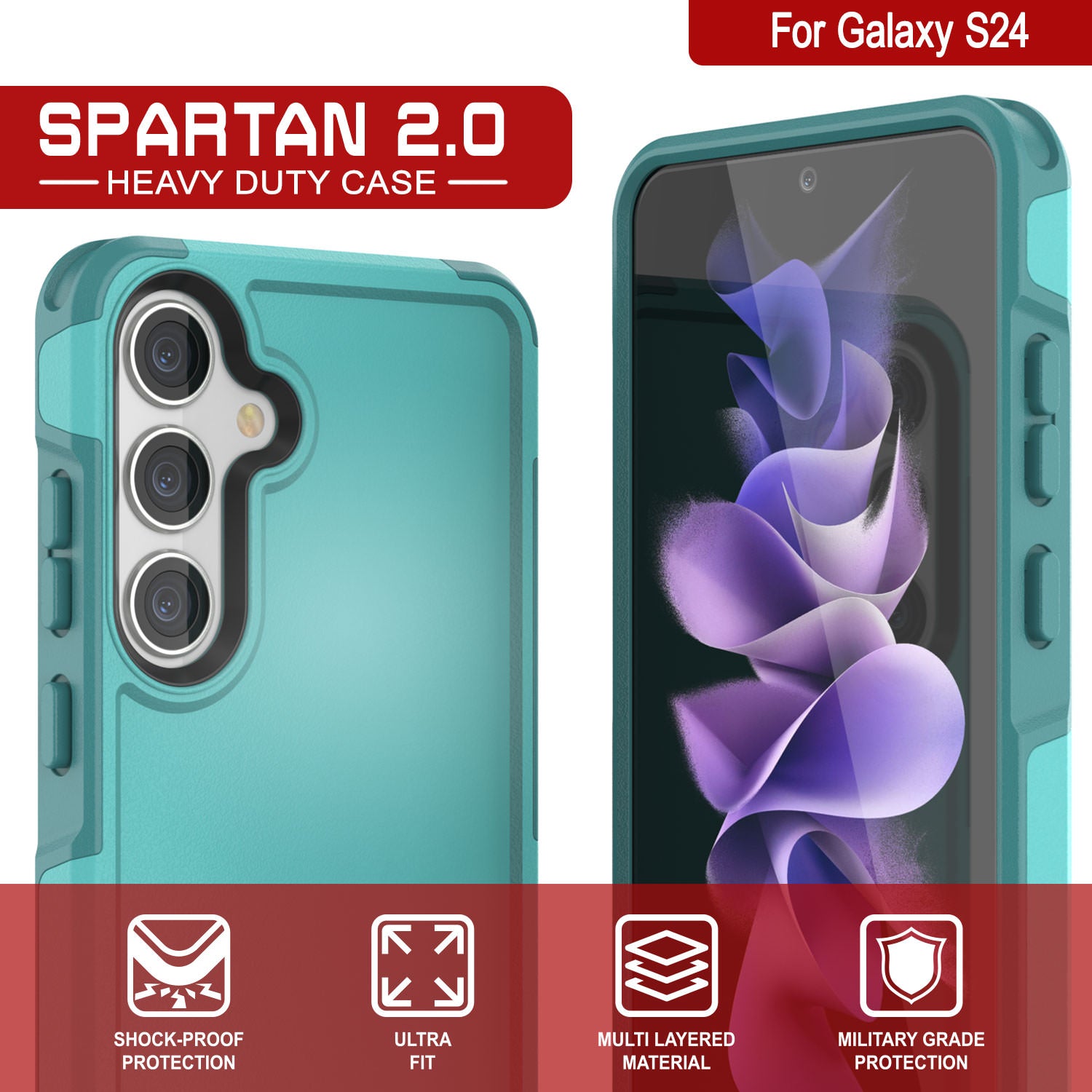 PunkCase Galaxy S24 Case, [Spartan 2.0 Series] Clear Rugged Heavy Duty Cover [Light Blue]