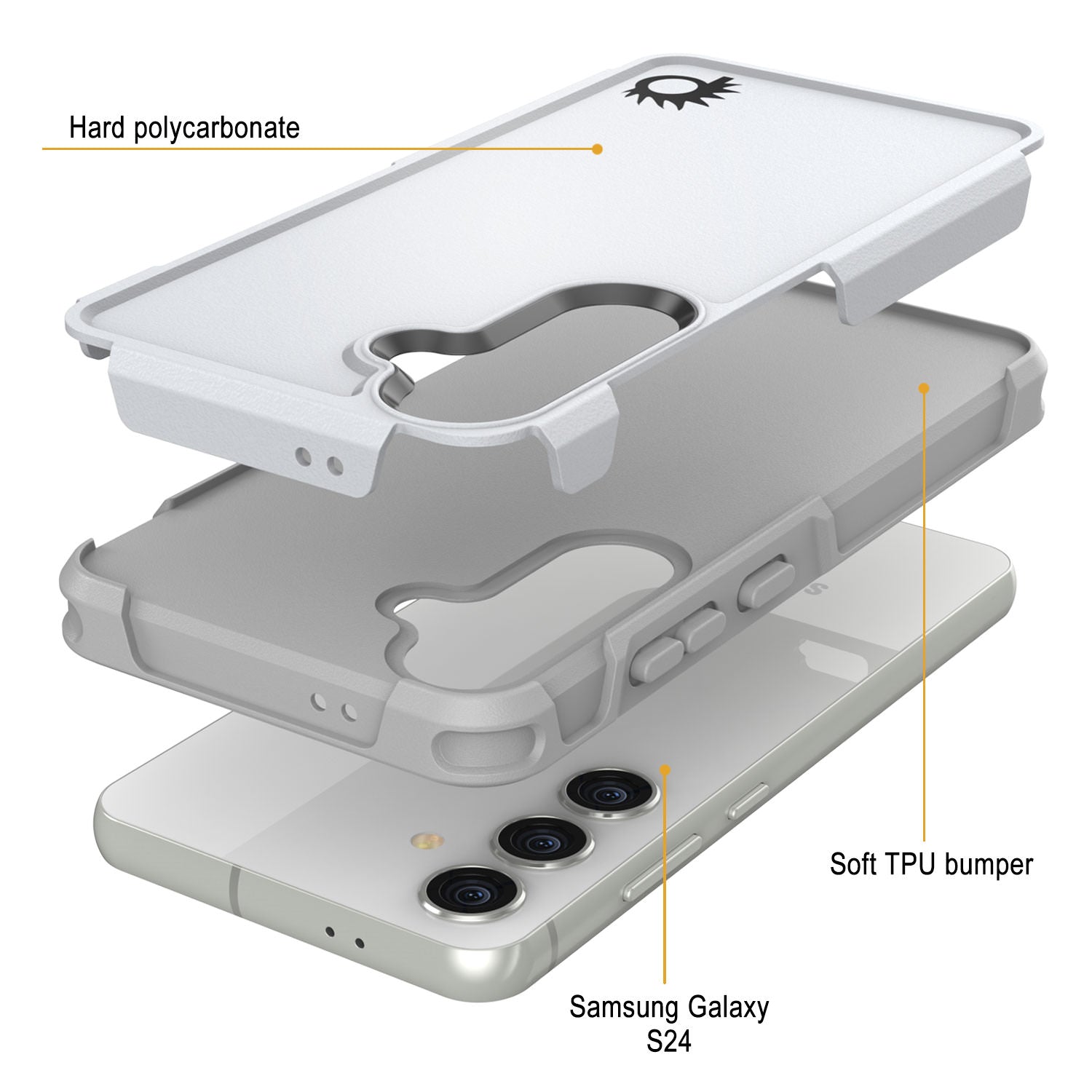 PunkCase Galaxy S24 Case, [Spartan 2.0 Series] Clear Rugged Heavy Duty Cover [White]