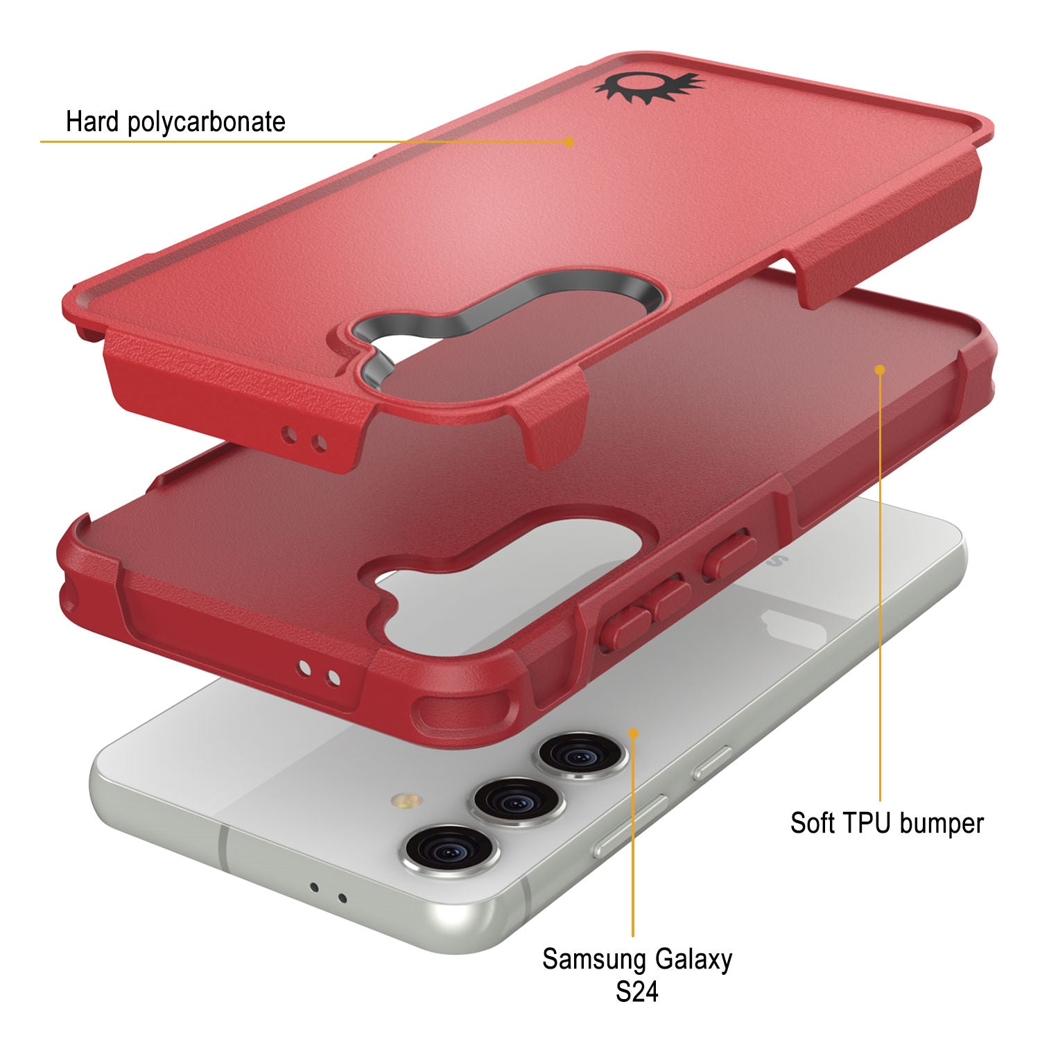 PunkCase Galaxy S24 Case, [Spartan 2.0 Series] Clear Rugged Heavy Duty Cover [Red]