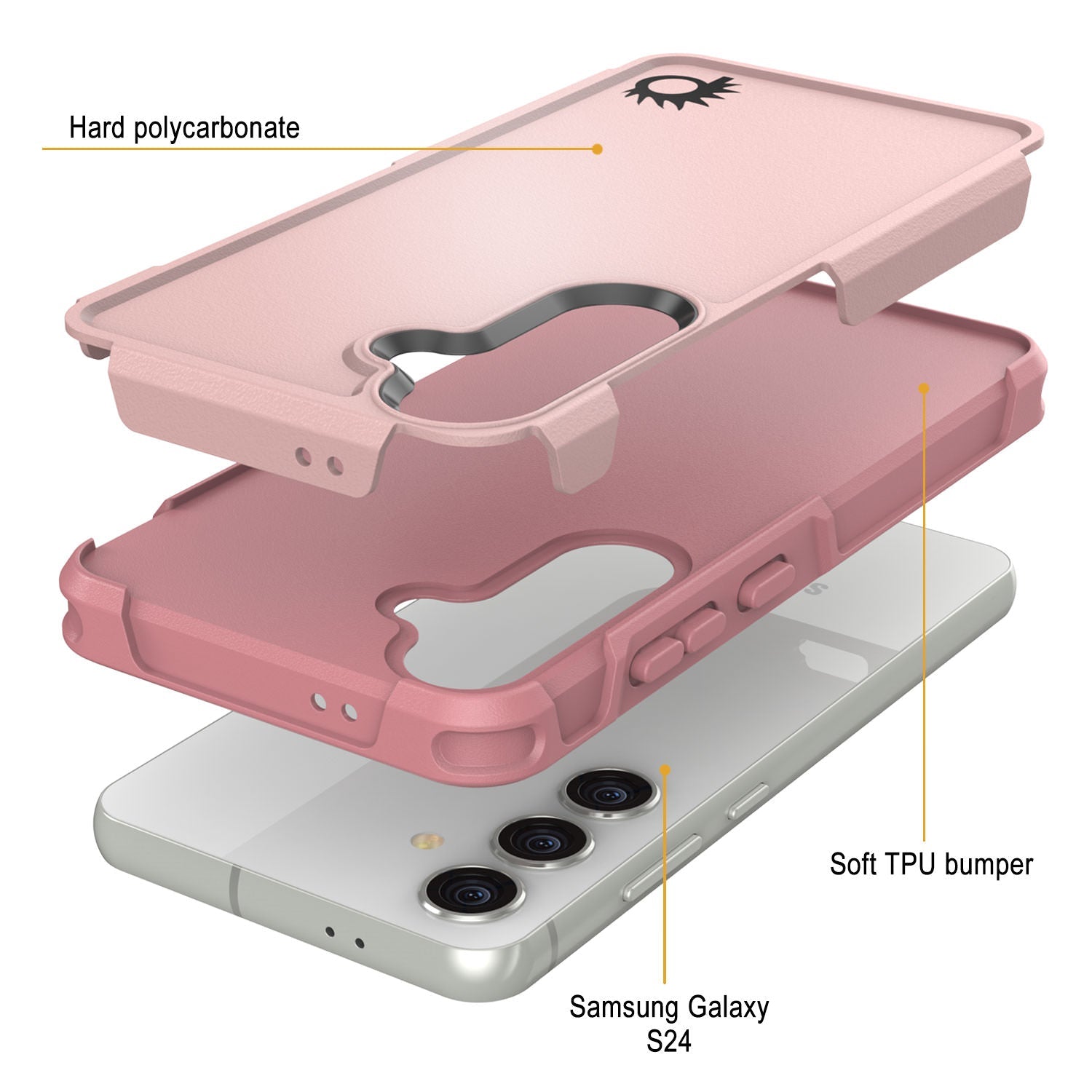 PunkCase Galaxy S24 Case, [Spartan 2.0 Series] Clear Rugged Heavy Duty Cover [Pink]