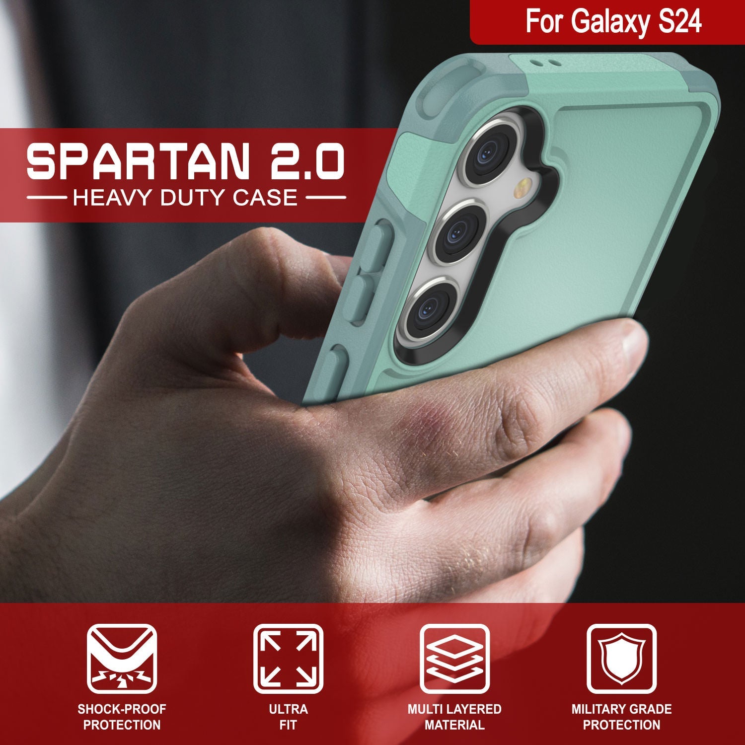 PunkCase Galaxy S24 Case, [Spartan 2.0 Series] Clear Rugged Heavy Duty Cover [Teal]