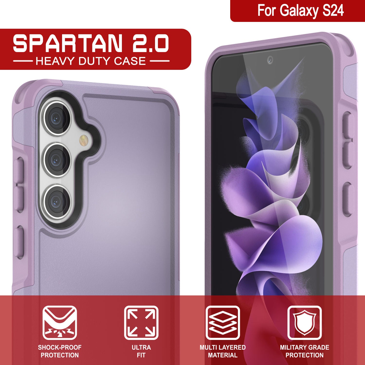 PunkCase Galaxy S24 Case, [Spartan 2.0 Series] Clear Rugged Heavy Duty Cover [Lilac]