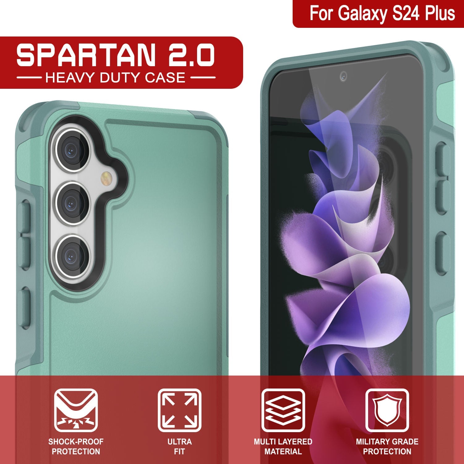 PunkCase Galaxy S24+ Plus Case, [Spartan 2.0 Series] Clear Rugged Heavy Duty Cover [Teal]