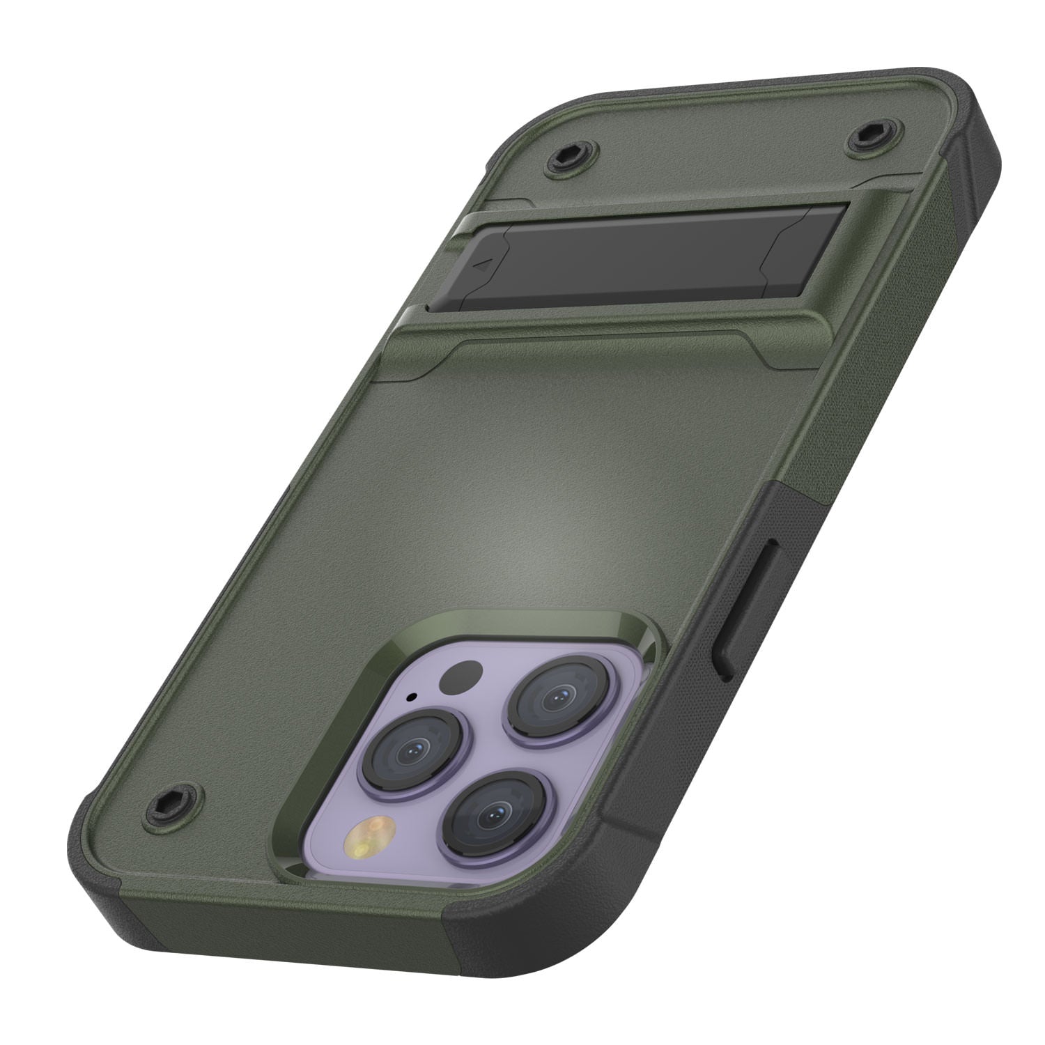 Punkcase iPhone 14 Pro Case [Reliance Series] Protective Hybrid Military Grade Cover W/Built-in Kickstand [Army-Green-Black]