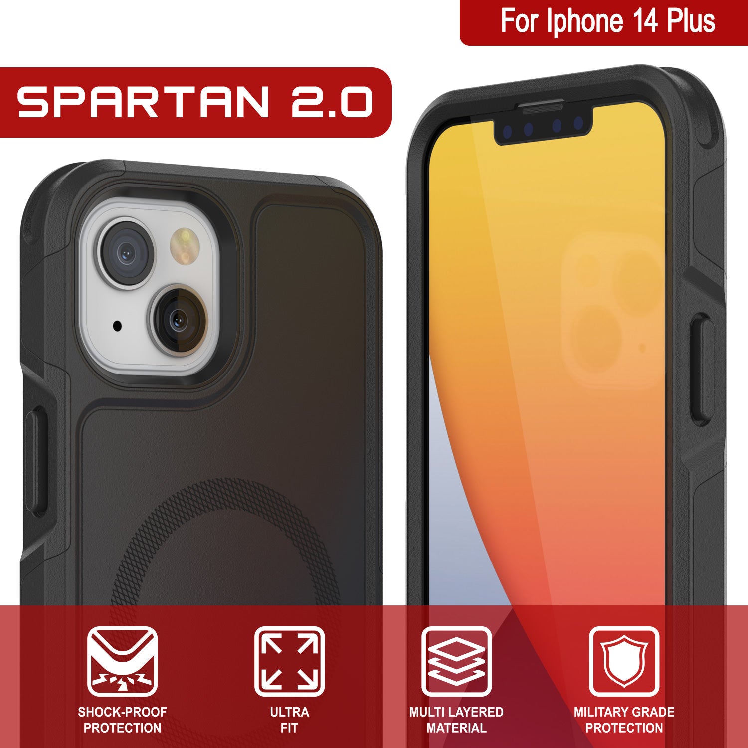 PunkCase iPhone 13 Pro Max Case, [Spartan 2.0 Series] Clear Rugged Heavy  Duty Cover W/Built in Screen Protector [Black]