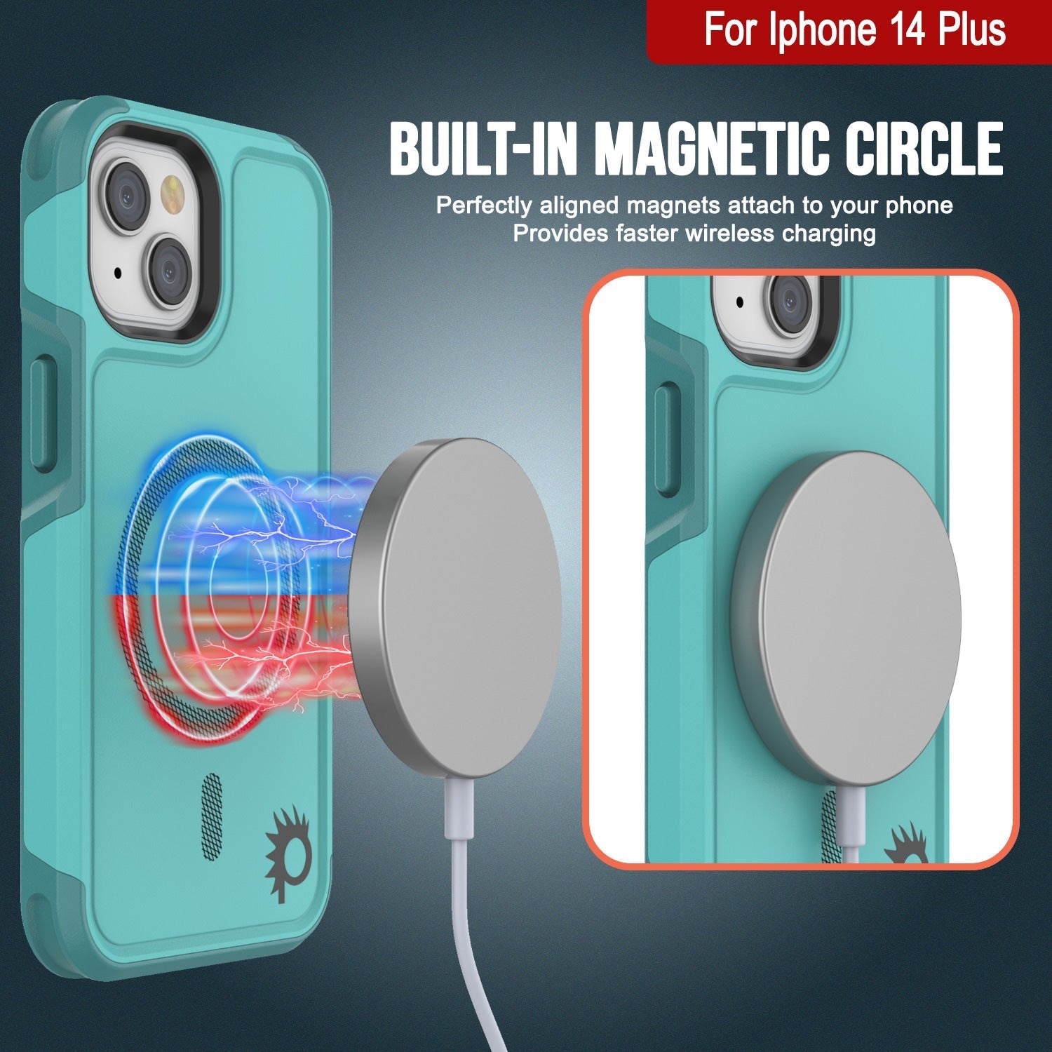 Built-in MAGNETIC CIRCLE Perfectly aligned magnets attach to your phone Provides faster wireless charging 