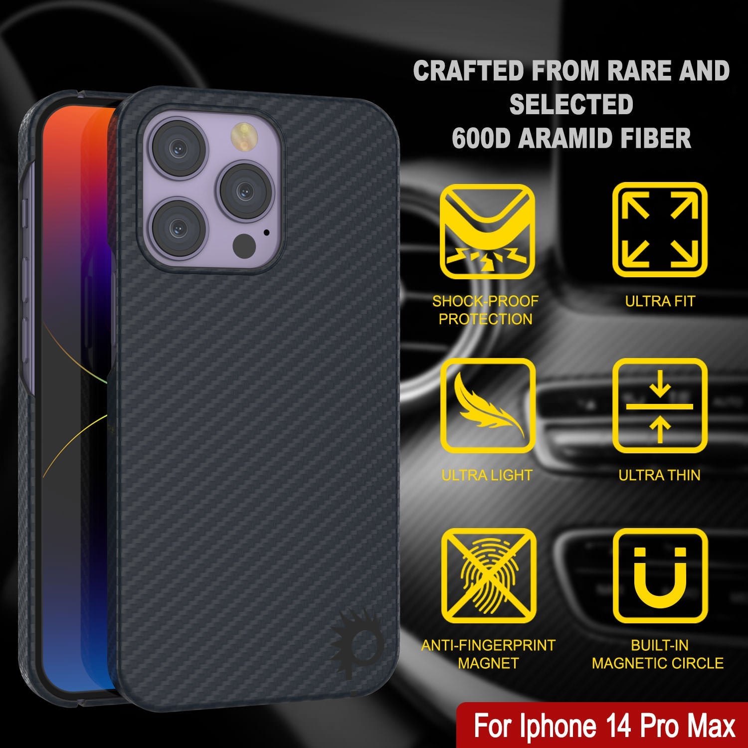 Punkcase for iPhone 14 Pro Max Carbon Fiber Case [Aramid MagShield Series]Ultra Slim