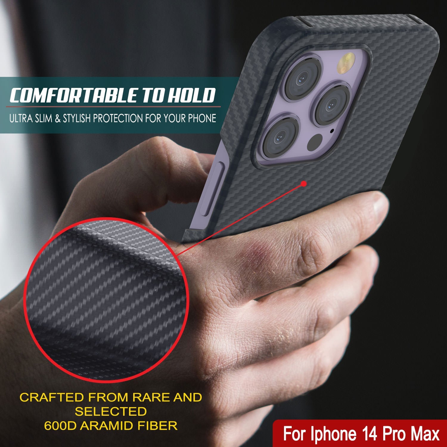 Punkcase for iPhone 14 Pro Max Carbon Fiber Case [Aramid MagShield Series]Ultra Slim