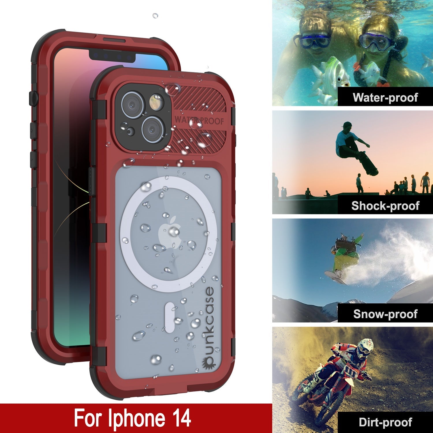 iPhone 14 Metal Extreme 2.0 Series Aluminum Waterproof Case IP68 W/Buillt in Screen Protector [Red-Black]