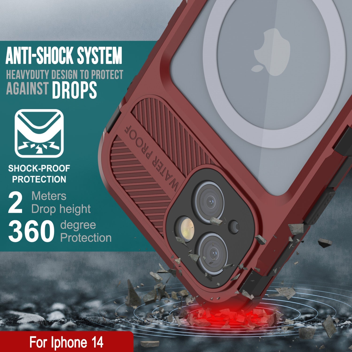 iPhone 14 Metal Extreme 2.0 Series Aluminum Waterproof Case IP68 W/Buillt in Screen Protector [Red-Black]